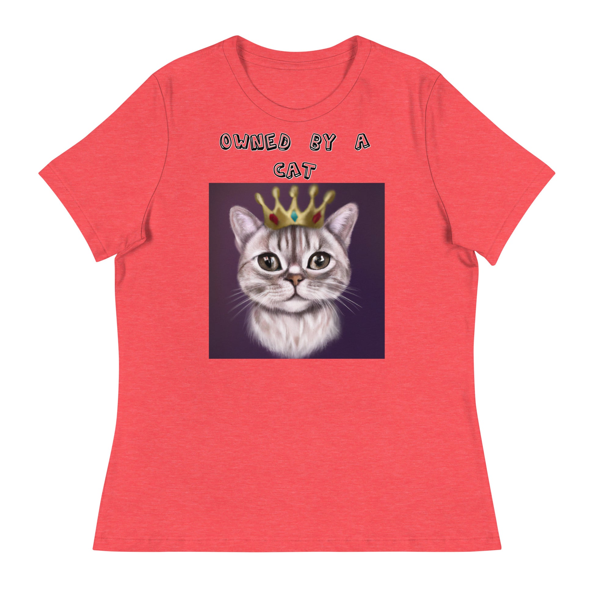 Women's White T-Shirt with Little Prince Kitten with a text "Owned by a Cat" at $25.97 found at Personalizedpetlovergifts