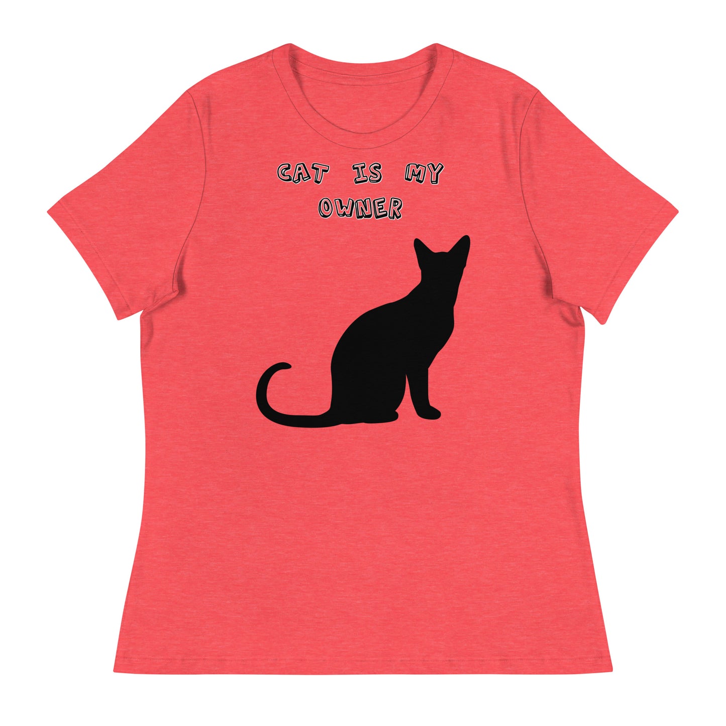 Women's White T-Shirt with Silhouette Of a Black Cat with a text "Cat Is My Owner" at $25.97 found at Personalizedpetlovergifts