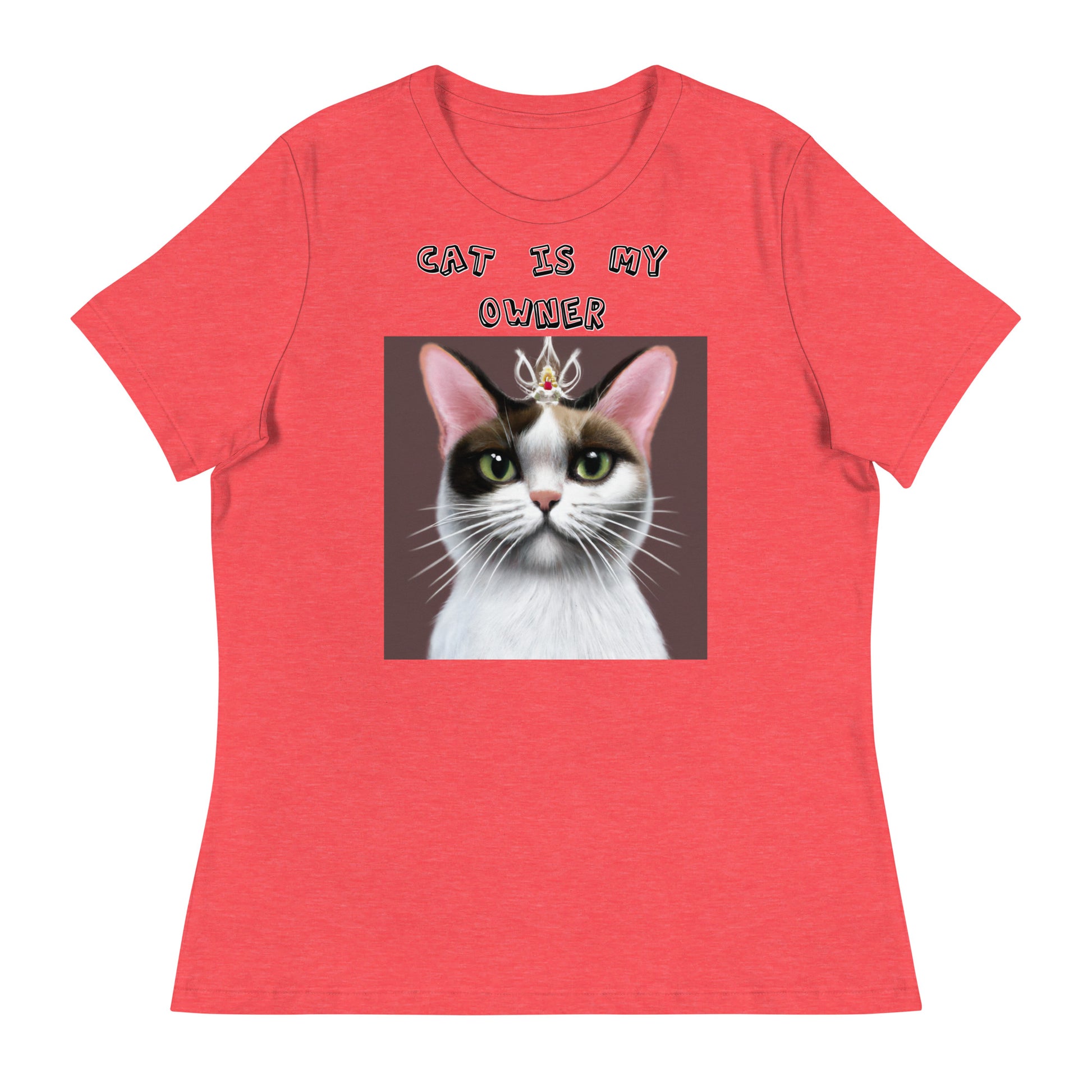 Women's White T-Shirt with Princess Cat With a Tiara with a text "Cat Is My Owner" at $25.97 found at Personalizedpetlovergifts