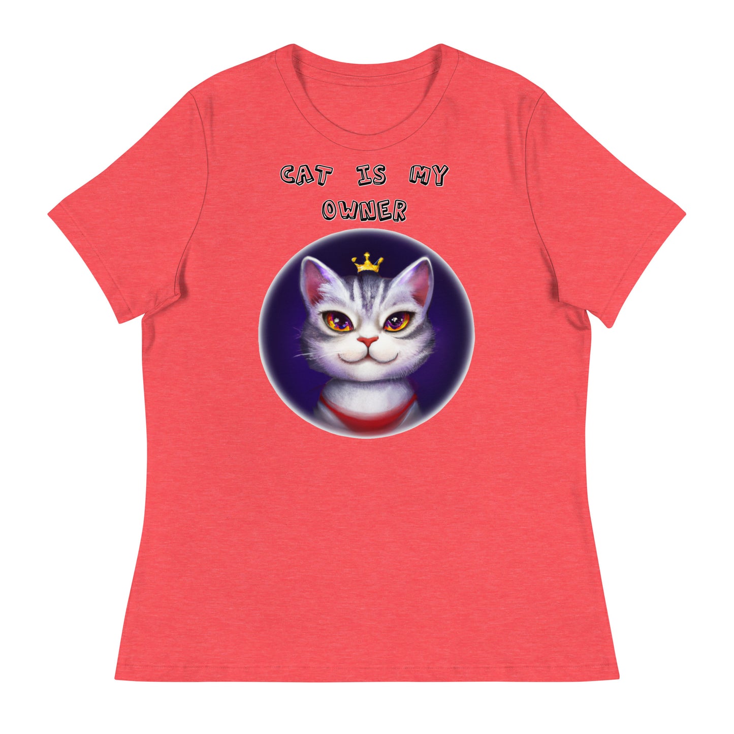 Women's White T-Shirt with Princess Cat In a Circle with a text "Cat Is My Owner" at $25.97 found at Personalizedpetlovergifts