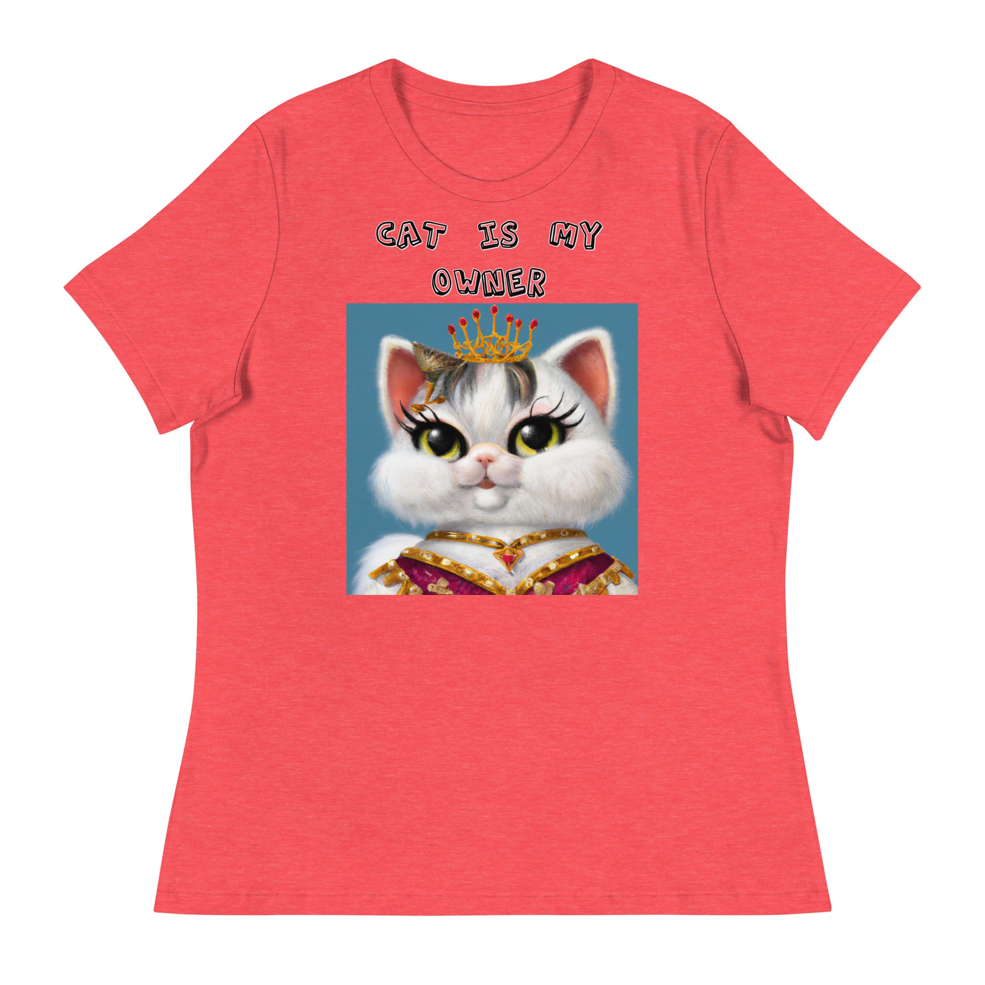 Women's White T-Shirt with Pretty Queen Cat with a text "Cat Is My Owner" at $25.97 found at Personalizedpetlovergifts