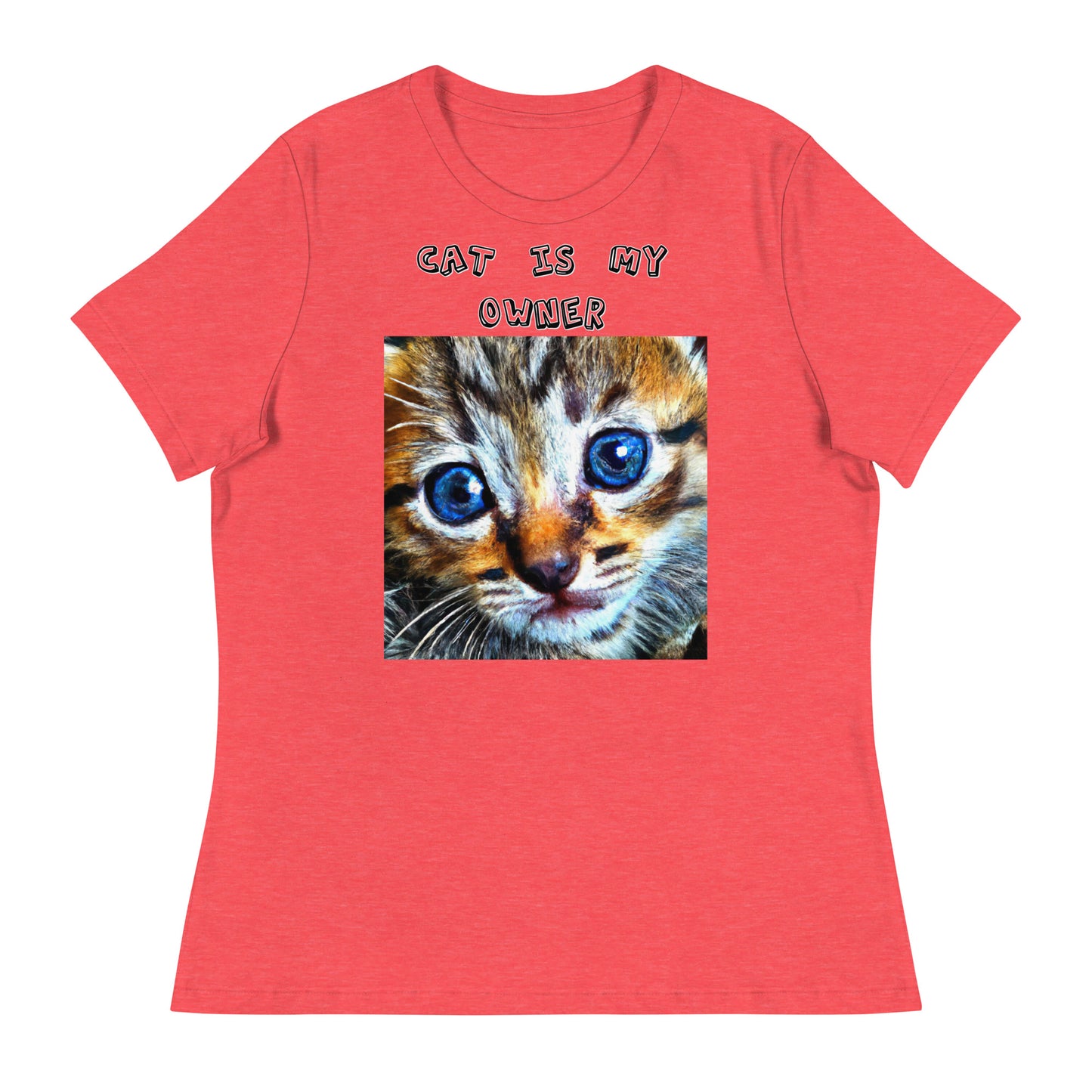 Women's White T-Shirt with Portrait Painting Of a Cat with a text "Cat Is My Owner" at $25.97 found at Personalizedpetlovergifts