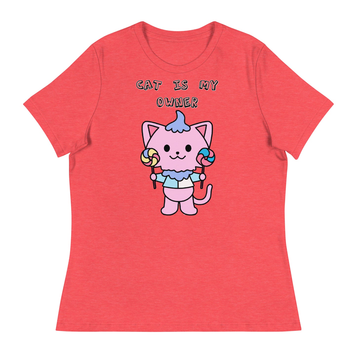 Women's White T-Shirt with Pink Kitten With Lollipops with a text "Cat Is My Owner" at $25.97 found at Personalizedpetlovergifts