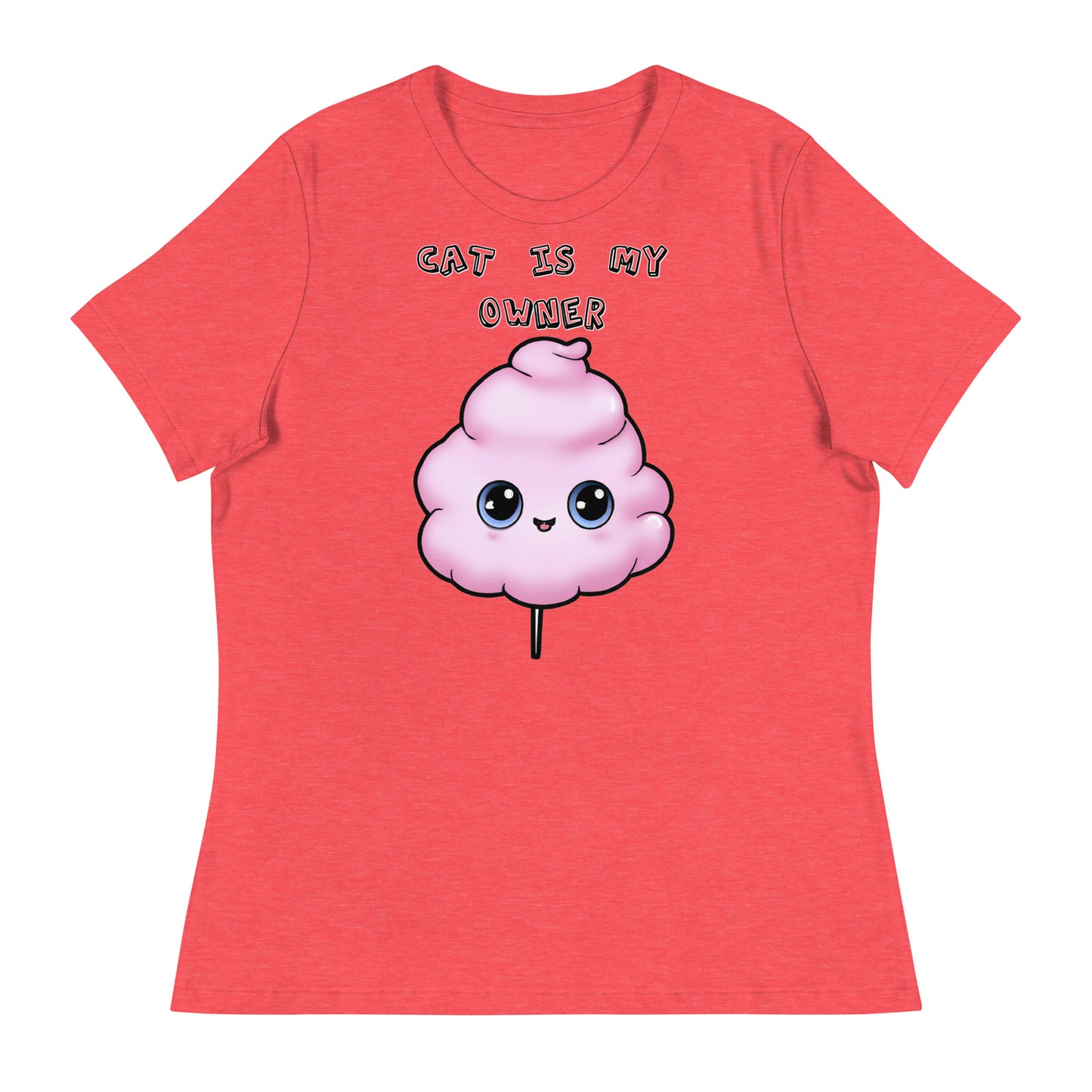 Women's White T-Shirt with Pink Cotton Candy With Cute Eyes with a text "Cat Is My Owner" at $25.97 found at Personalizedpetlovergifts