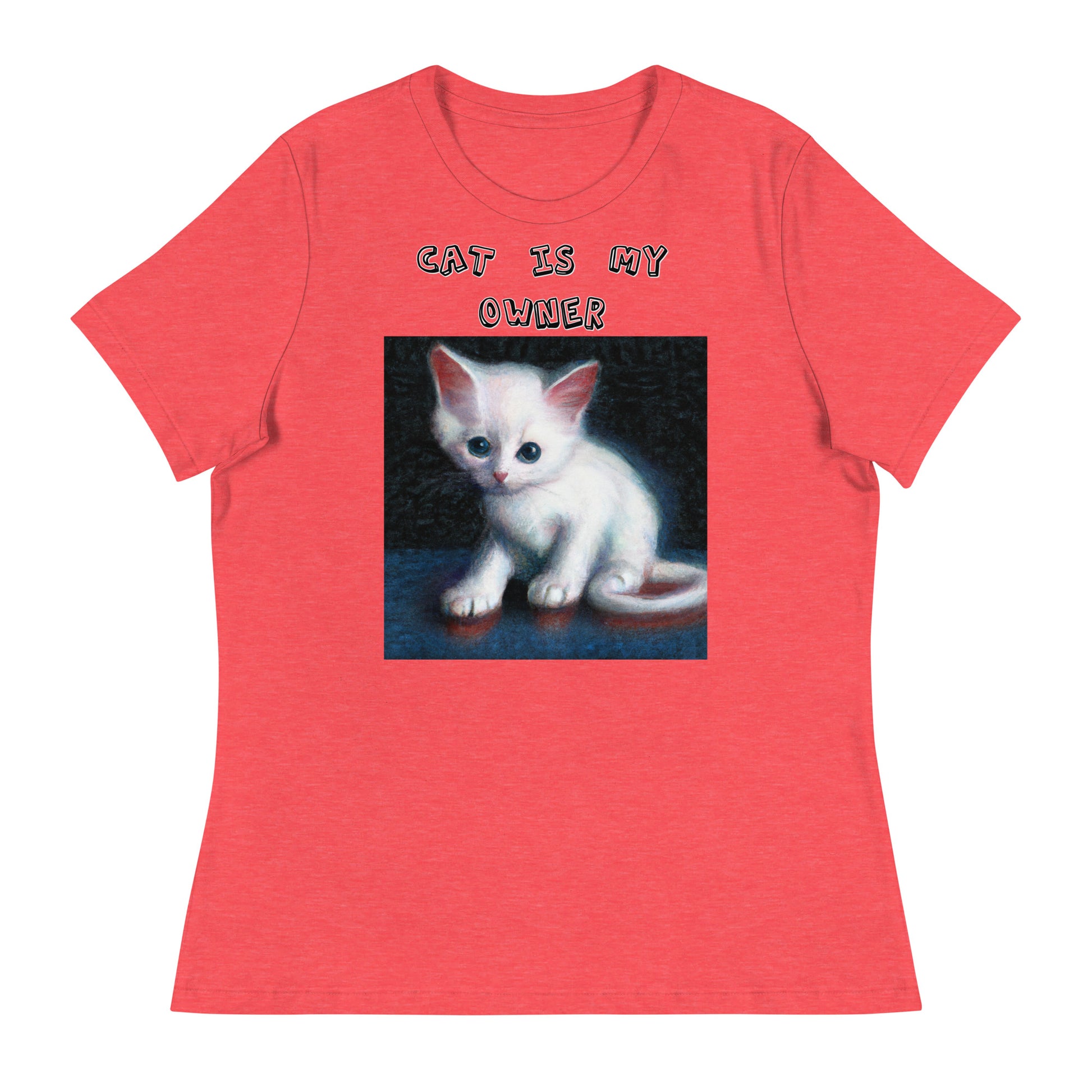 Women's White T-Shirt with Little Kitten with a text "Cat Is My Owner" at $25.97 found at Personalizedpetlovergifts