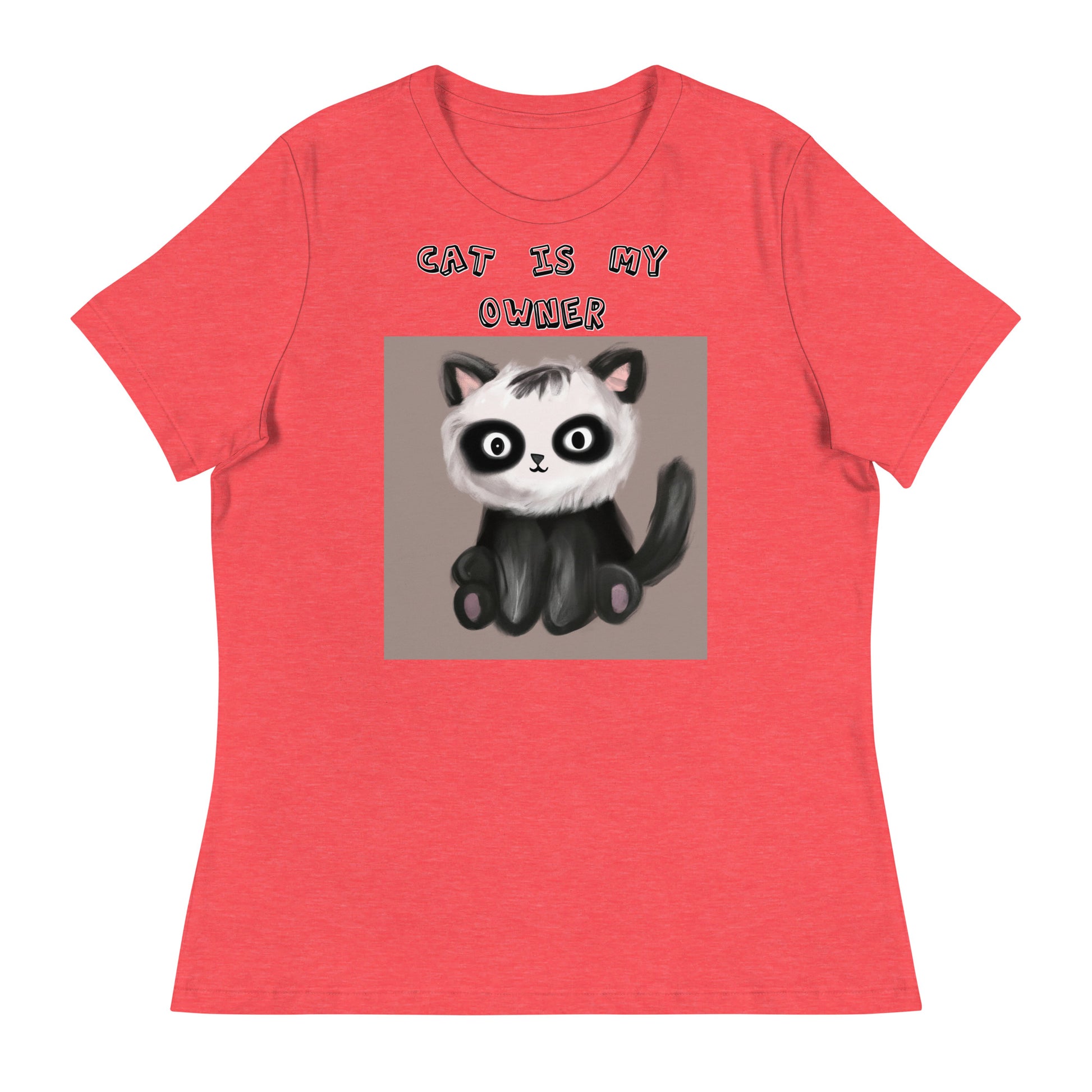 Women's White T-Shirt with Kitten With Panda Colors with a text "Cat Is My Owner" at $25.97 found at Personalizedpetlovergifts