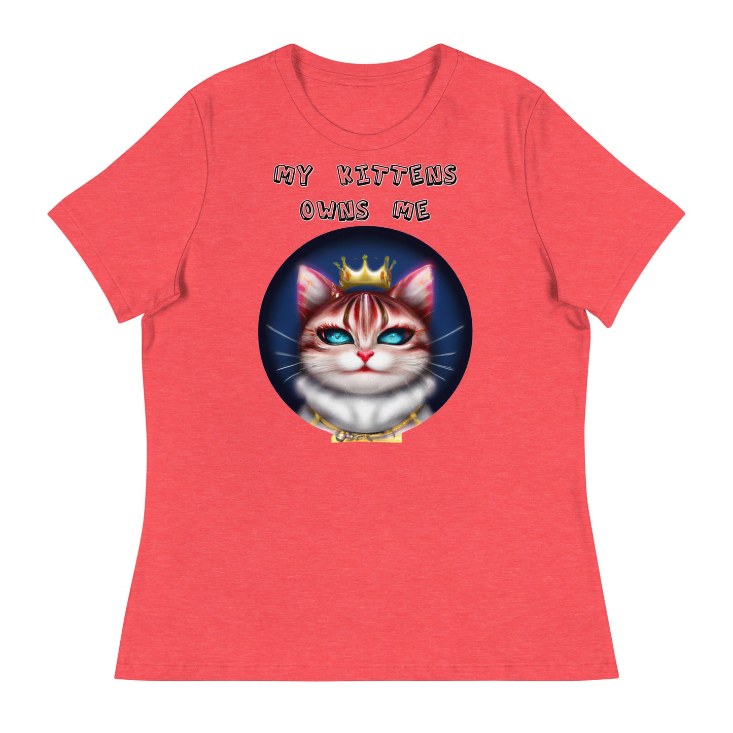 Women's White T-Shirt with Queen Kitten In a Circle with a text "My Kittens Own Me" at $25.97 found at Personalizedpetlovergifts