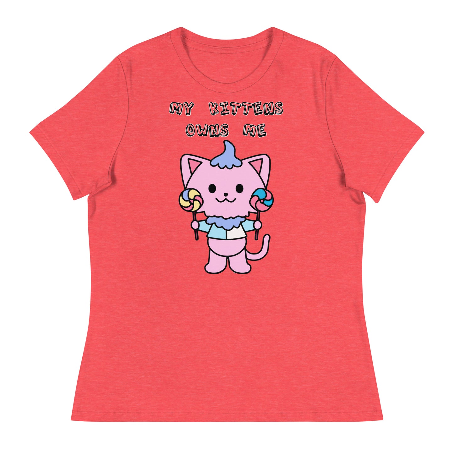 Women's White T-Shirt with Pink Kitten With Lollipops with a text "My Kittens Own Me" at $25.97 found at Personalizedpetlovergifts