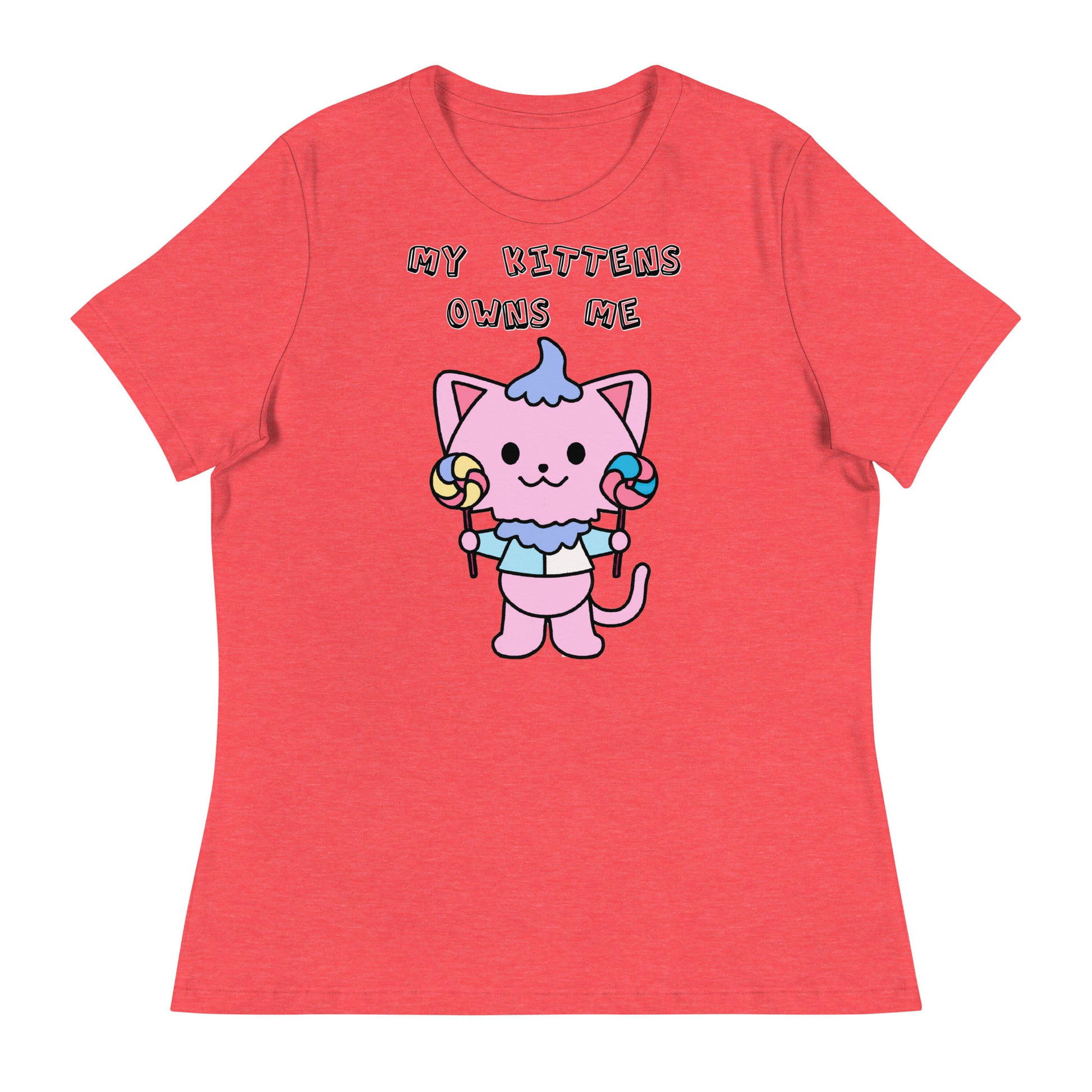 Women's White T-Shirt with Pink Kitten With Lollipops with a text "My Kittens Own Me" at $25.97 found at Personalizedpetlovergifts