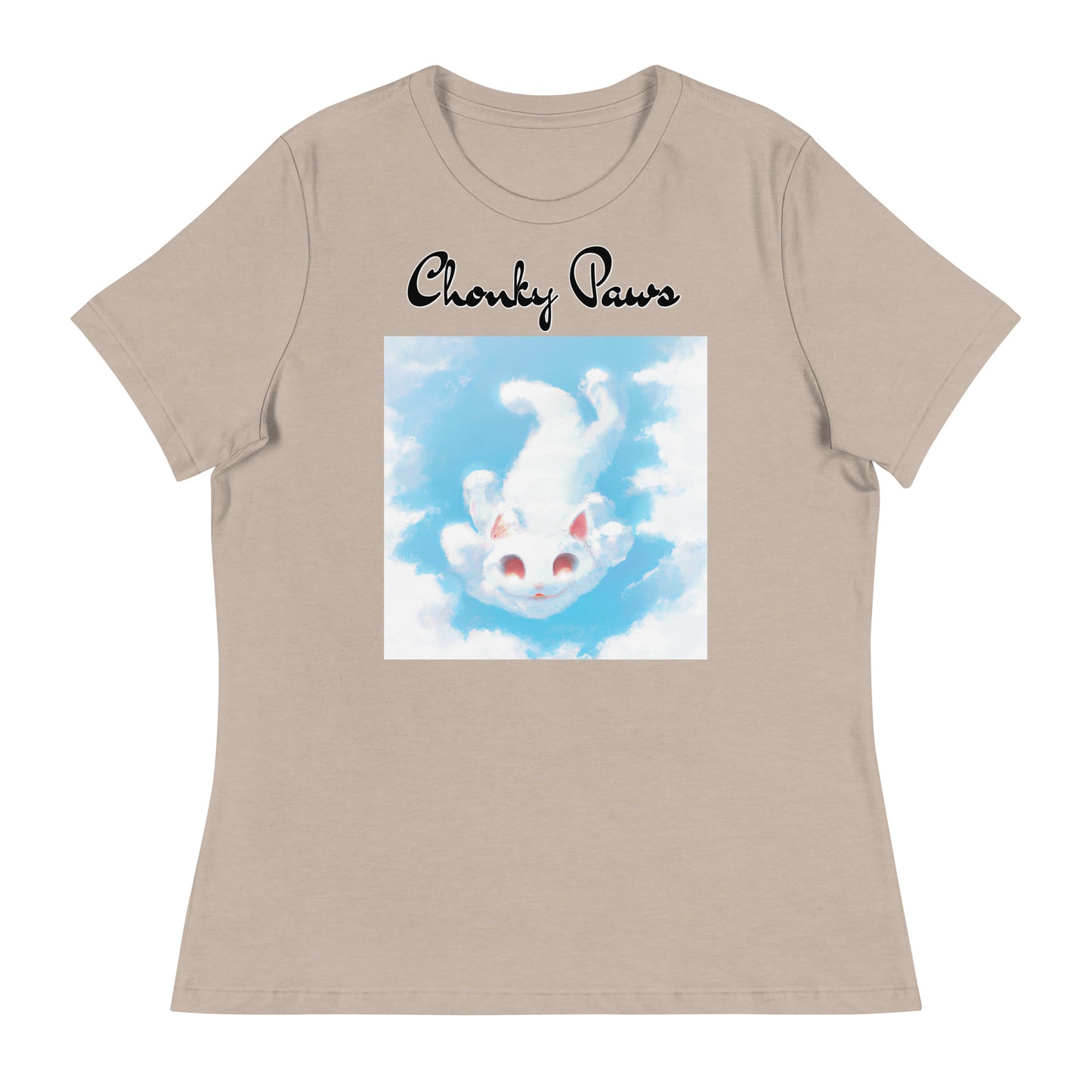 Women's T-Shirt with Kitten Flying In The Sky with a text "Chonky Paws" at $25.97 found at Personalizedpetlovergifts