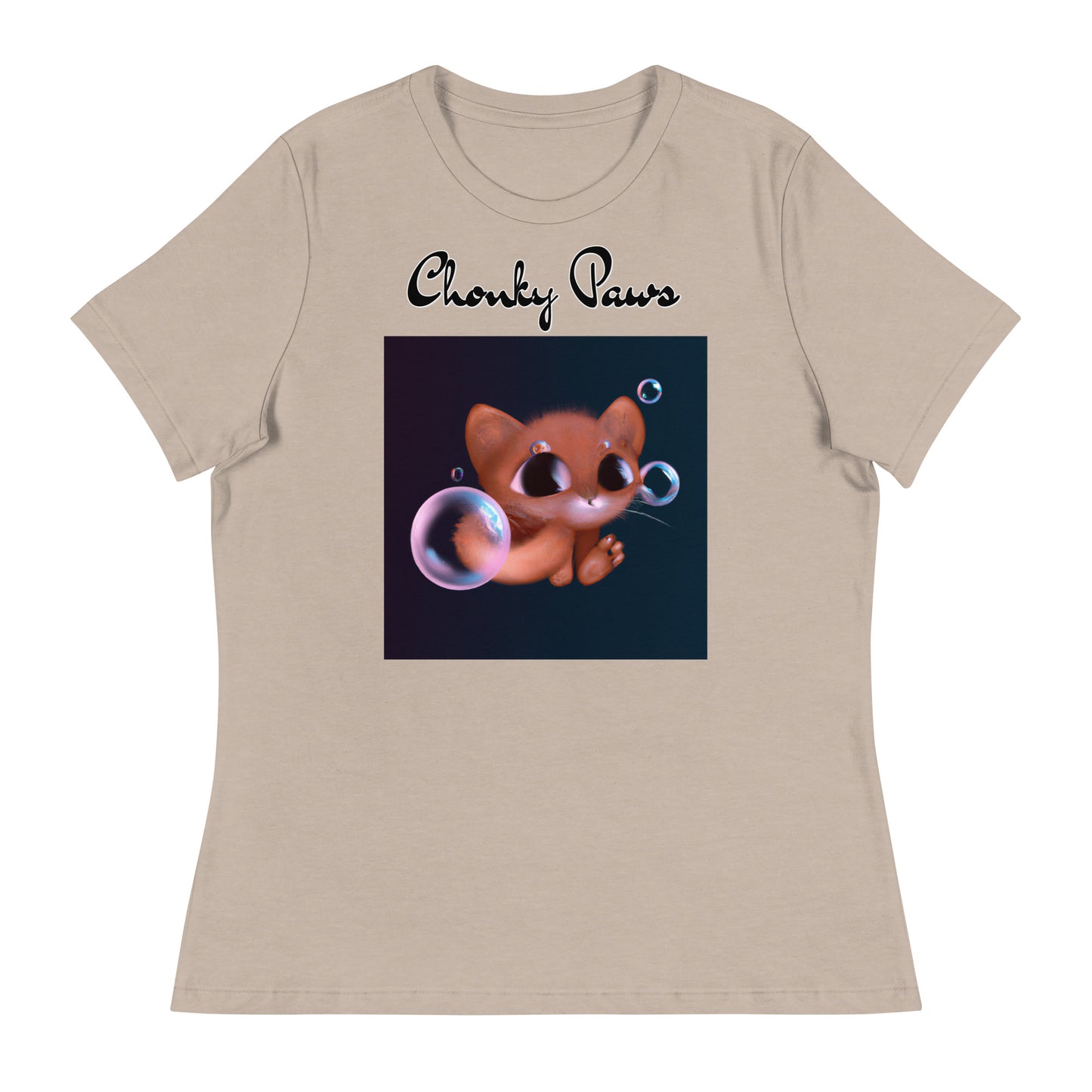 Women's T-Shirt with Kitten And Soap Bubbles with a text "Chonky Paws" at $25.97 found at Personalizedpetlovergifts