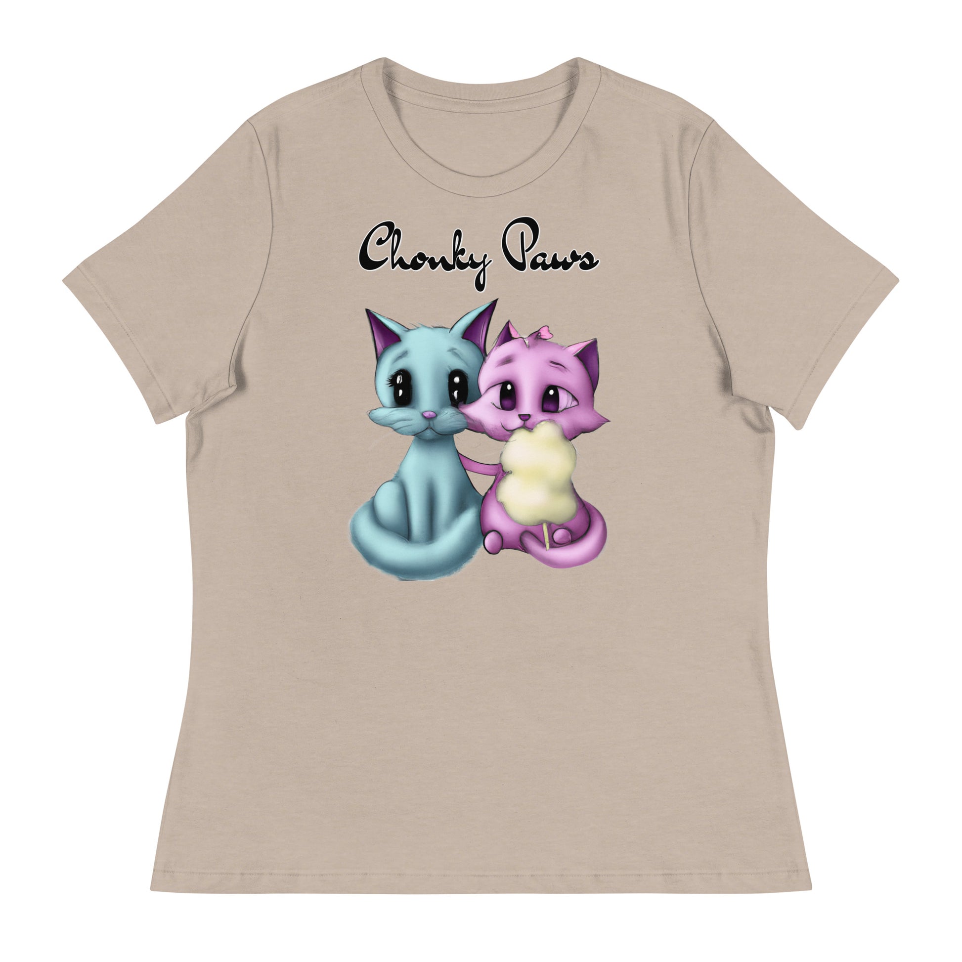 Women's T-Shirt with Hugging Kittens With Cotton Candy with a text "Chonky Paws" at $25.97 found at Personalizedpetlovergifts