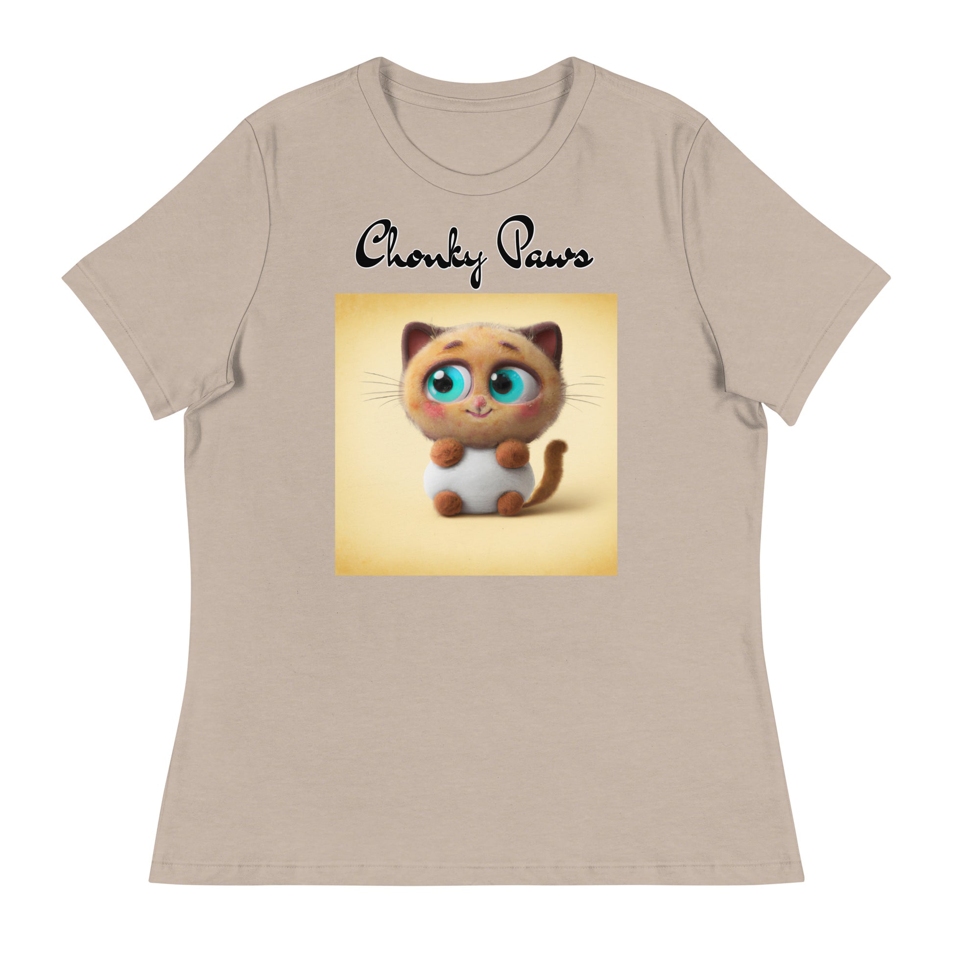 Women's T-Shirt with Happy Fluffy Kitten with a text "Chonky Paws" at $25.97 found at Personalizedpetlovergifts