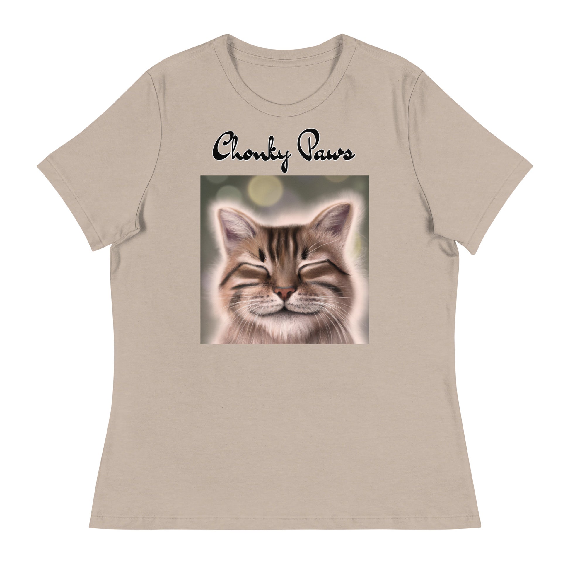 Women's T-Shirt with Happy Cat with a text "Chonky Paws" at $25.97 found at Personalizedpetlovergifts