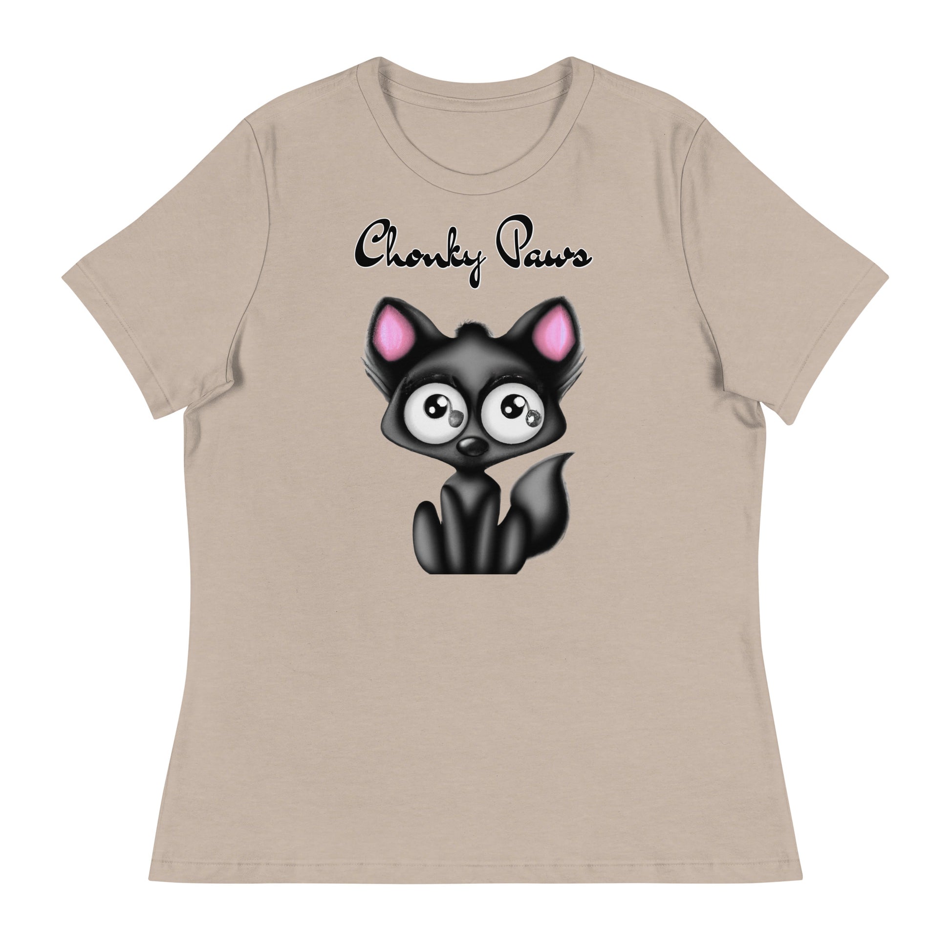 Women's T-Shirt with Funny Black Kitten with a text "Chonky Paws" at $25.97 found at Personalizedpetlovergifts