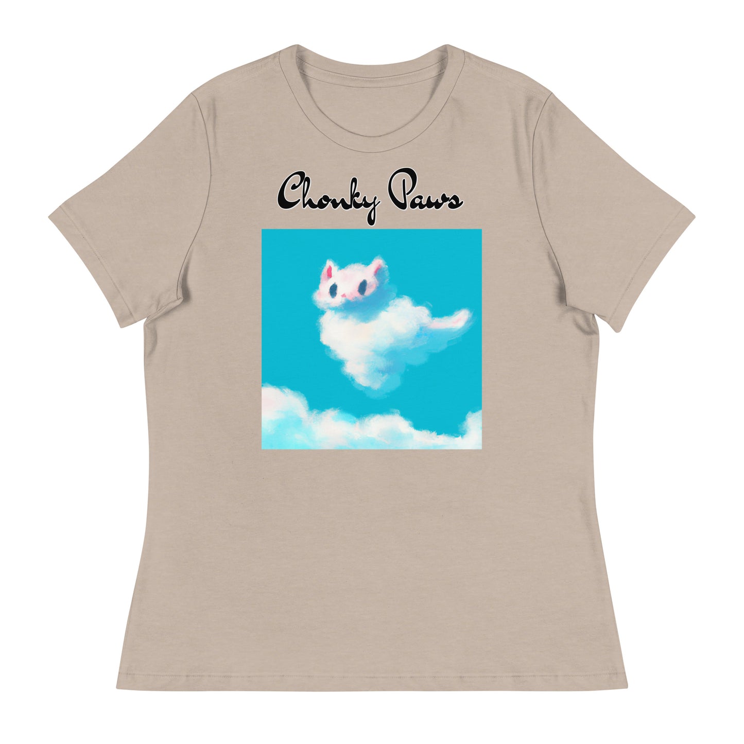 Women's T-Shirt with Fluffy White Cloud Kitten with a text "Chonky Paws" at $25.97 found at Personalizedpetlovergifts