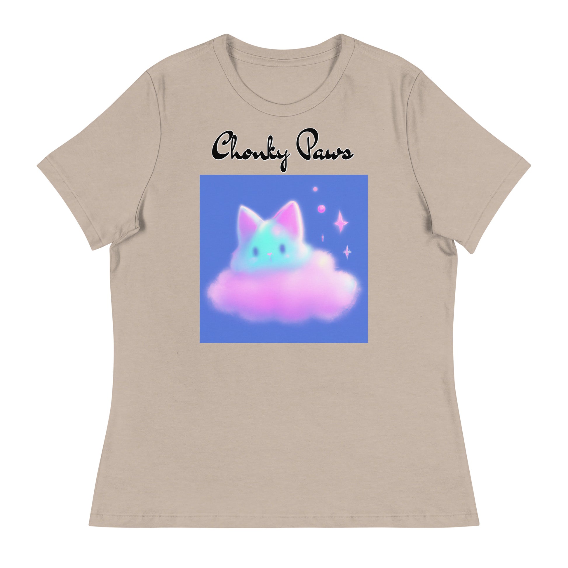 Women's T-Shirt with Fluffy Pink Cloud Kitten with a text "Chonky Paws" at $25.97 found at Personalizedpetlovergifts