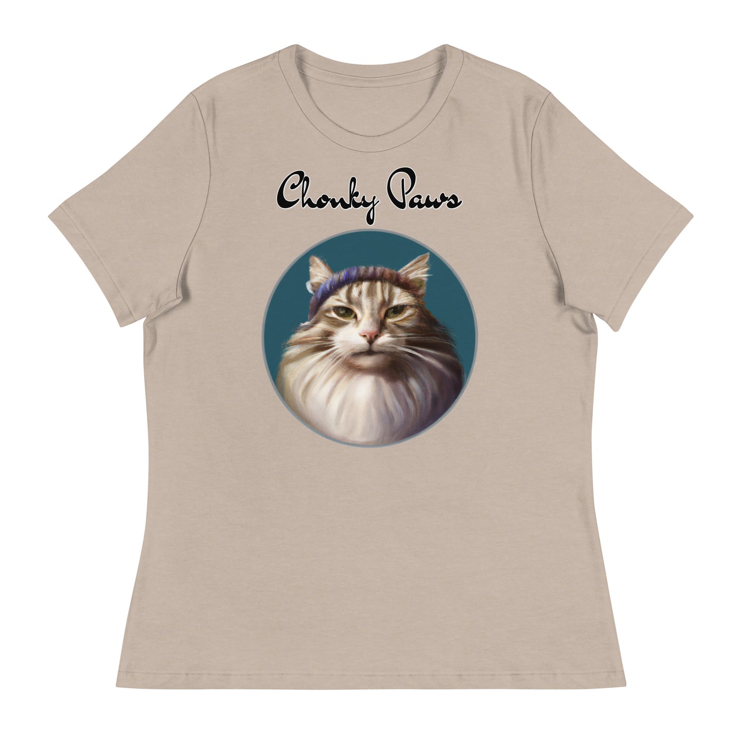 Women's T-Shirt with Fluffy Kitten With a Wool Headband with a text "Chonky Paws" at $25.97 found at Personalizedpetlovergifts