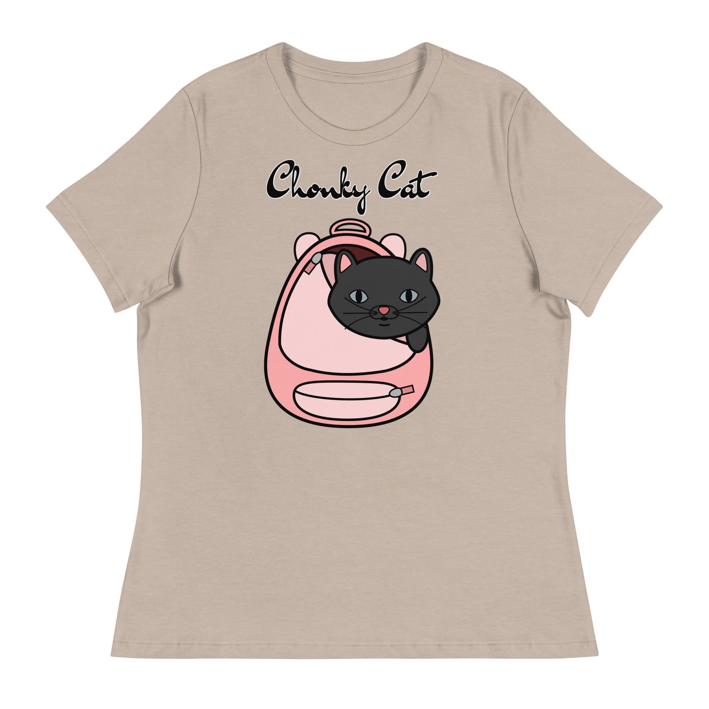 Women's T-Shirt with Kitten In a Backpack with a text "Chonky Cat" at $25.97 found at Personalizedpetlovergifts