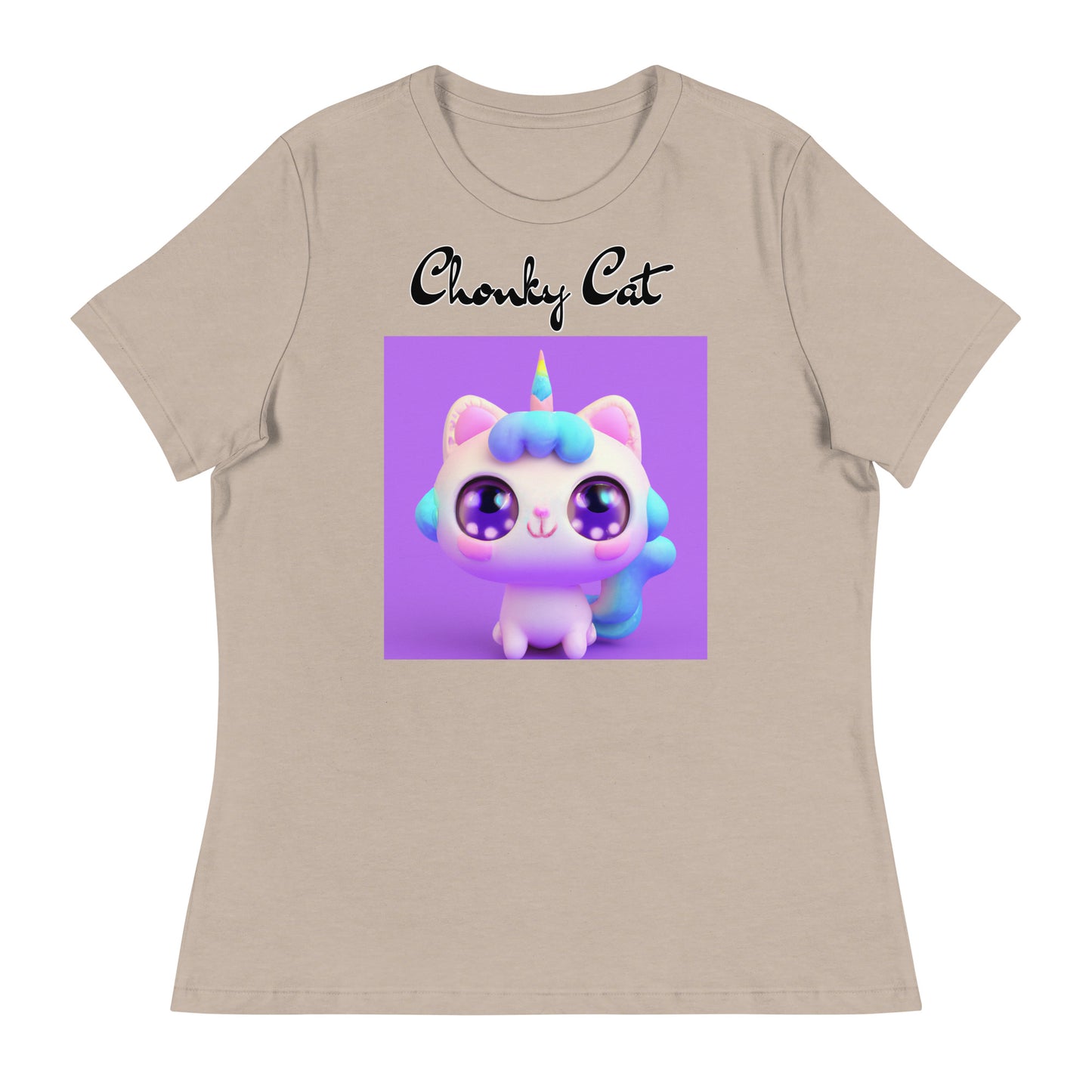 Women's T-Shirt with Happy Unicorn Kitten with a text "Chonky Cat" at $25.97 found at Personalizedpetlovergifts