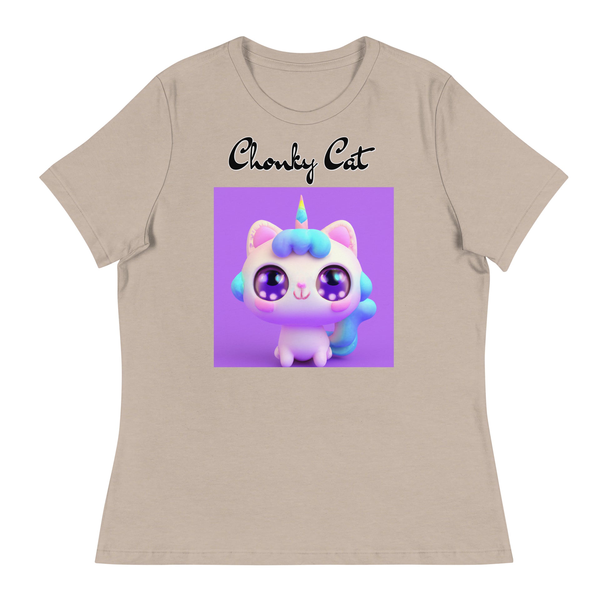 Women's T-Shirt with Happy Unicorn Kitten with a text "Chonky Cat" at $25.97 found at Personalizedpetlovergifts