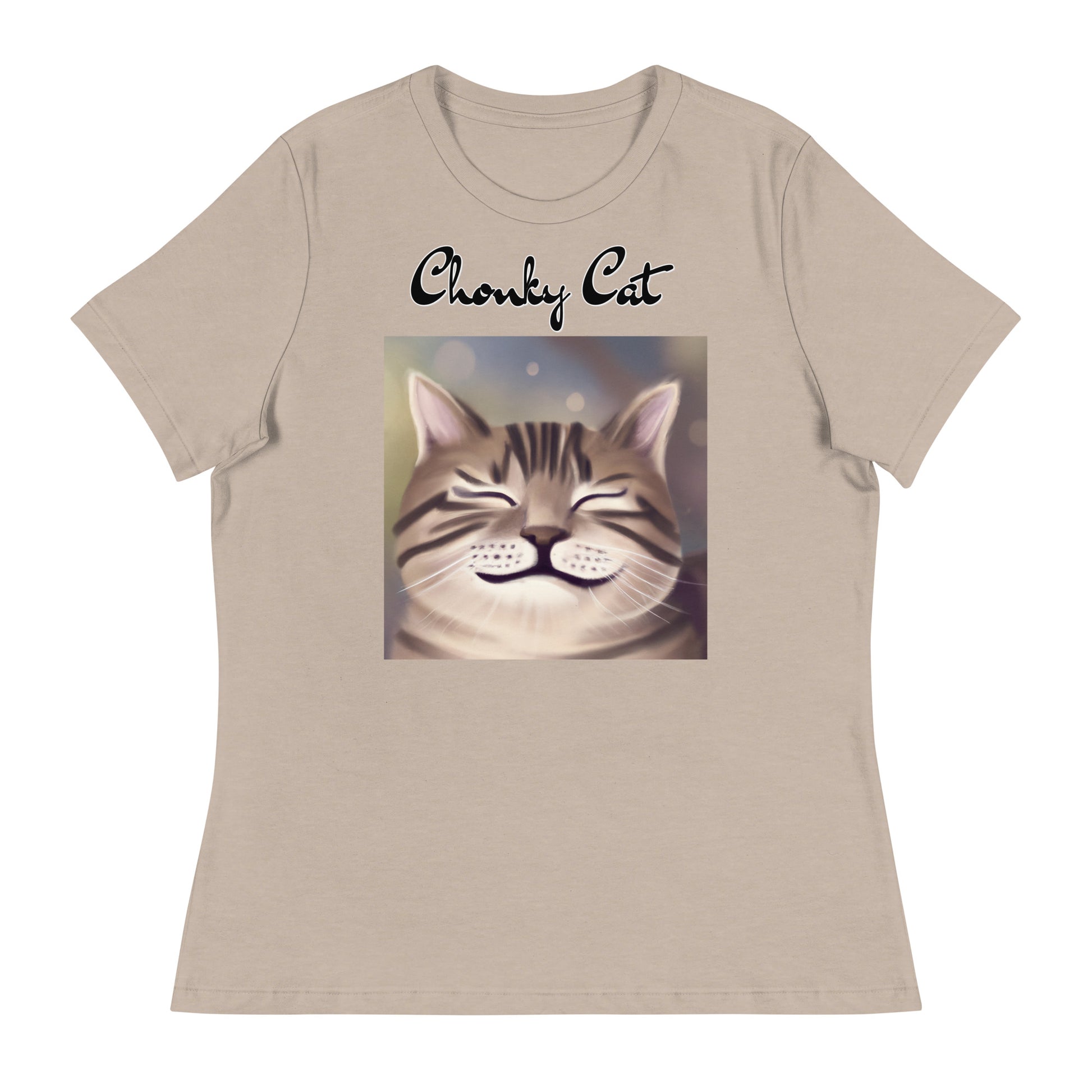 Women's T-Shirt with Happy Cat Purring with a text "Chonky Cat" at $25.97 found at Personalizedpetlovergifts