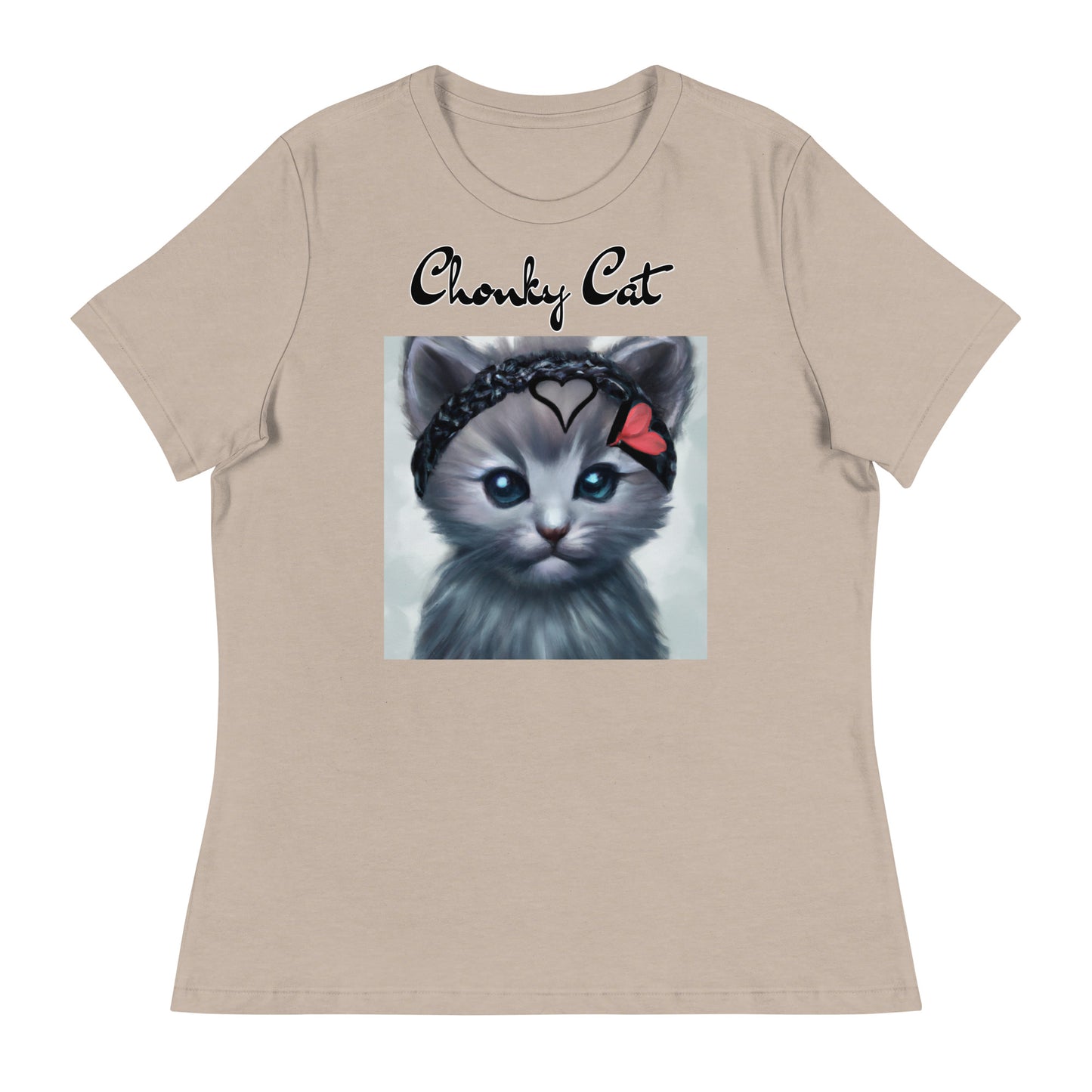 Women's T-Shirt with Grey Kitten With a Headband with a text "Chonky Cat" at $25.97 found at Personalizedpetlovergifts