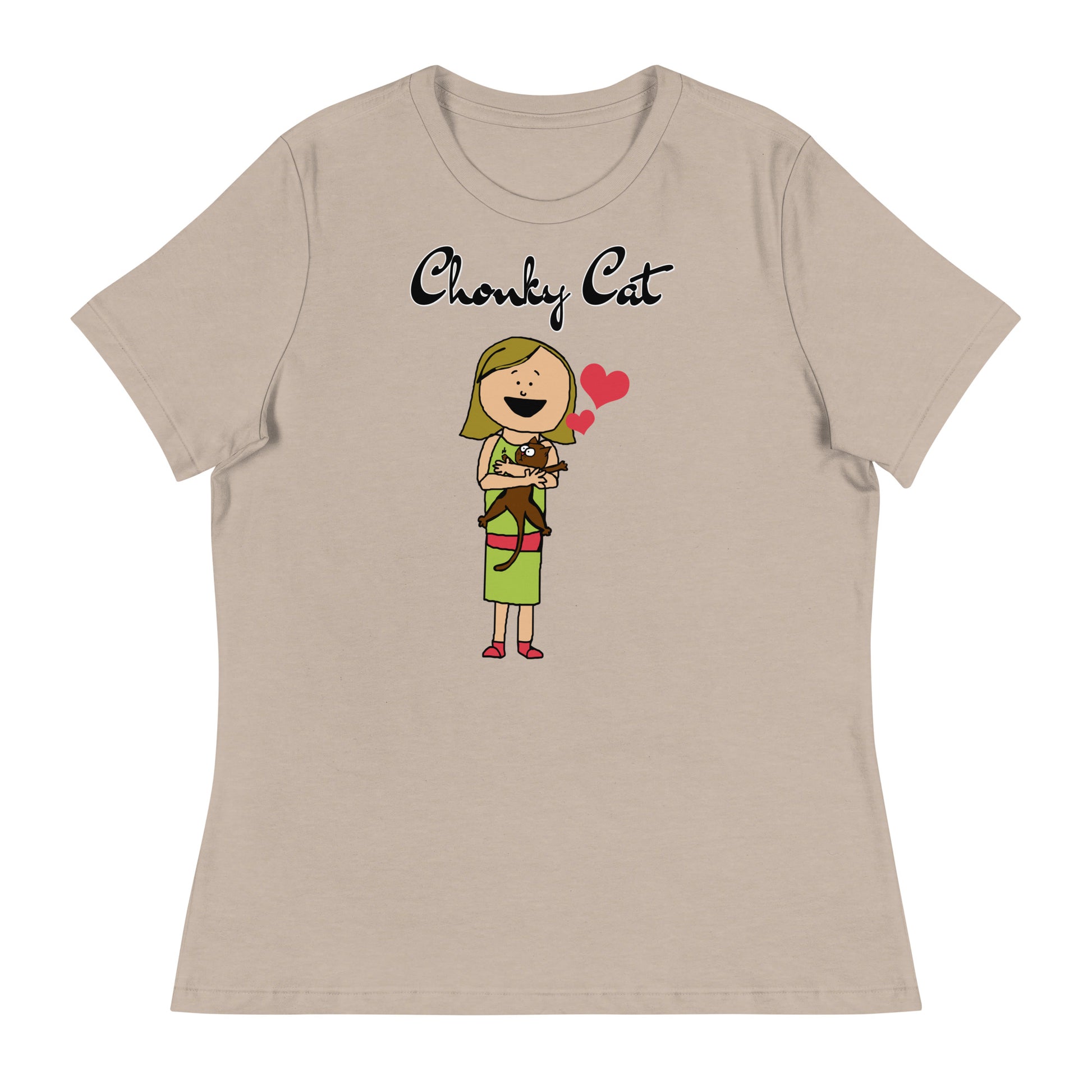 Women's T-Shirt with Girl Holding a Kitten with a text "Chonky Cat" at $25.97 found at Personalizedpetlovergifts