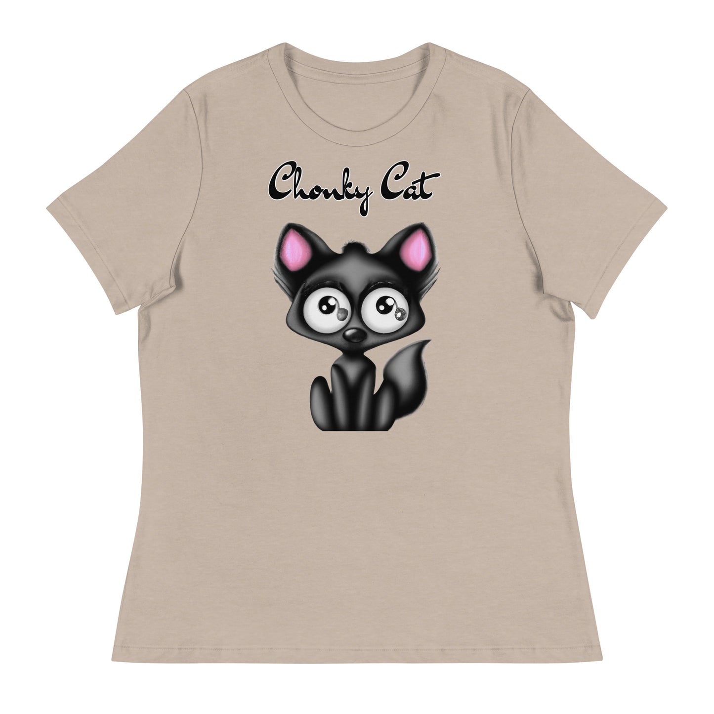 Women's T-Shirt with Funny Black Kitten with a text "Chonky Cat" at $25.97 found at Personalizedpetlovergifts