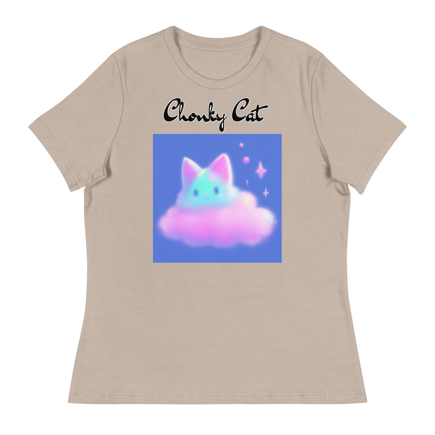 Women's T-Shirt with Fluffy Pink Cloud Kitten with a text "Chonky Cat" at $25.97 found at Personalizedpetlovergifts