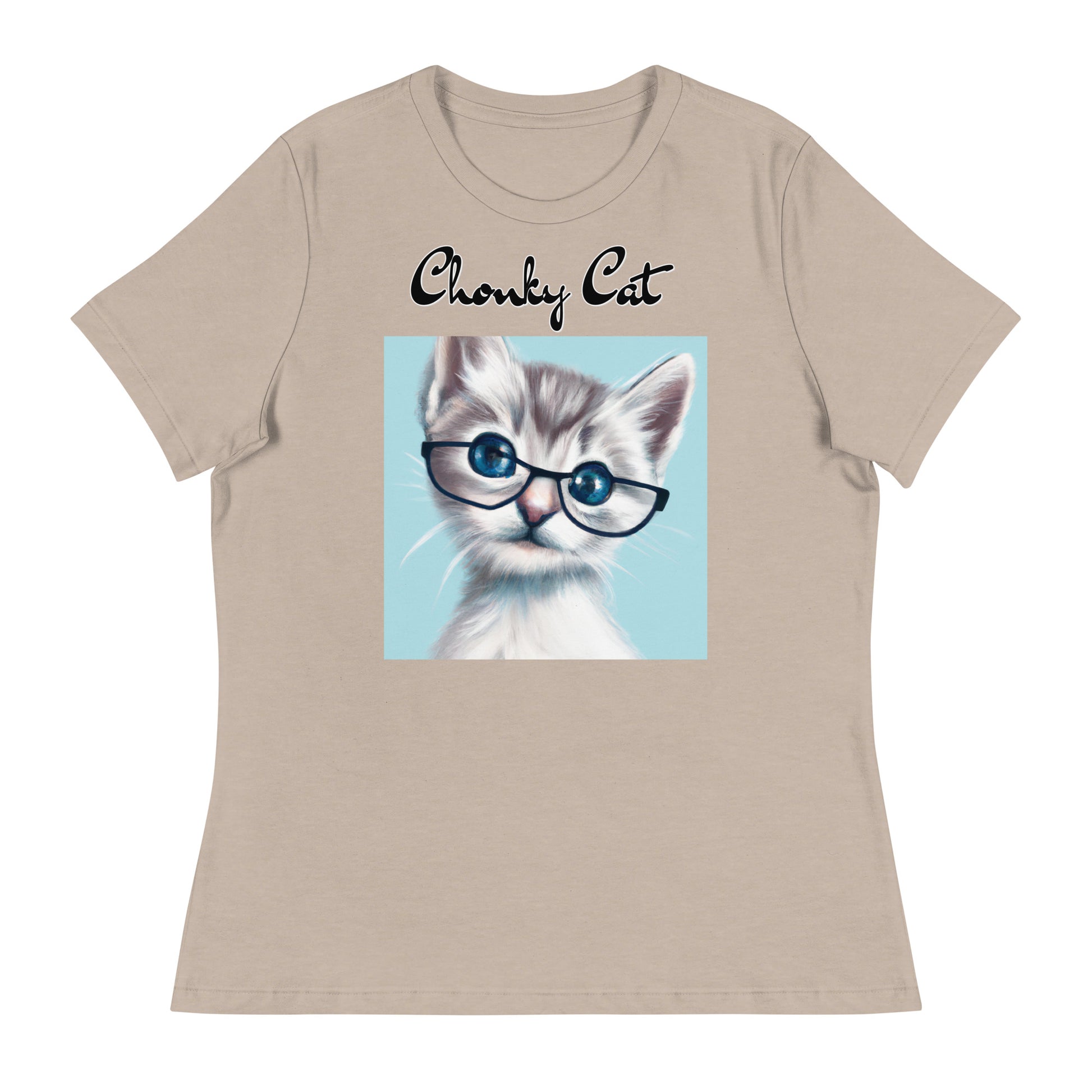 Women's T-Shirt with Fluffy Kitten With Glasses with a text "Chonky Cat" at $25.97 found at Personalizedpetlovergifts