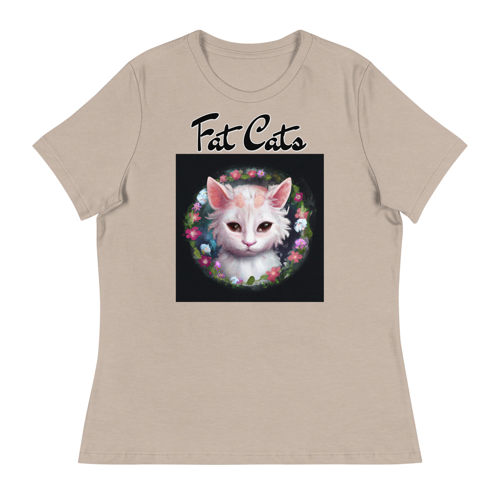 Women's T-Shirt with Kitten In a Floral Circle with a text "Fat Cats" at $25.97 found at Personalizedpetlovergifts