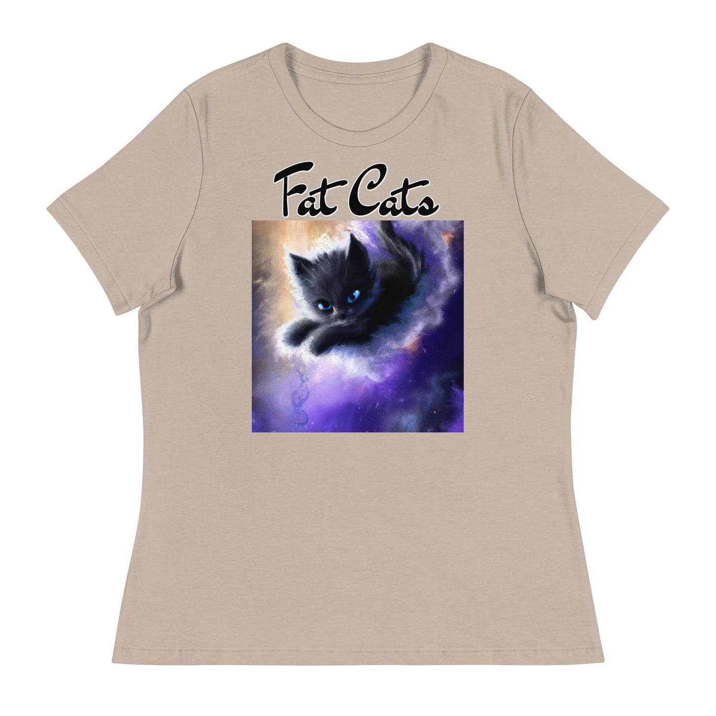 Women's T-Shirt with Kitten In A Cosmic Cloud with a text "Fat Cats" at $25.97 found at Personalizedpetlovergifts