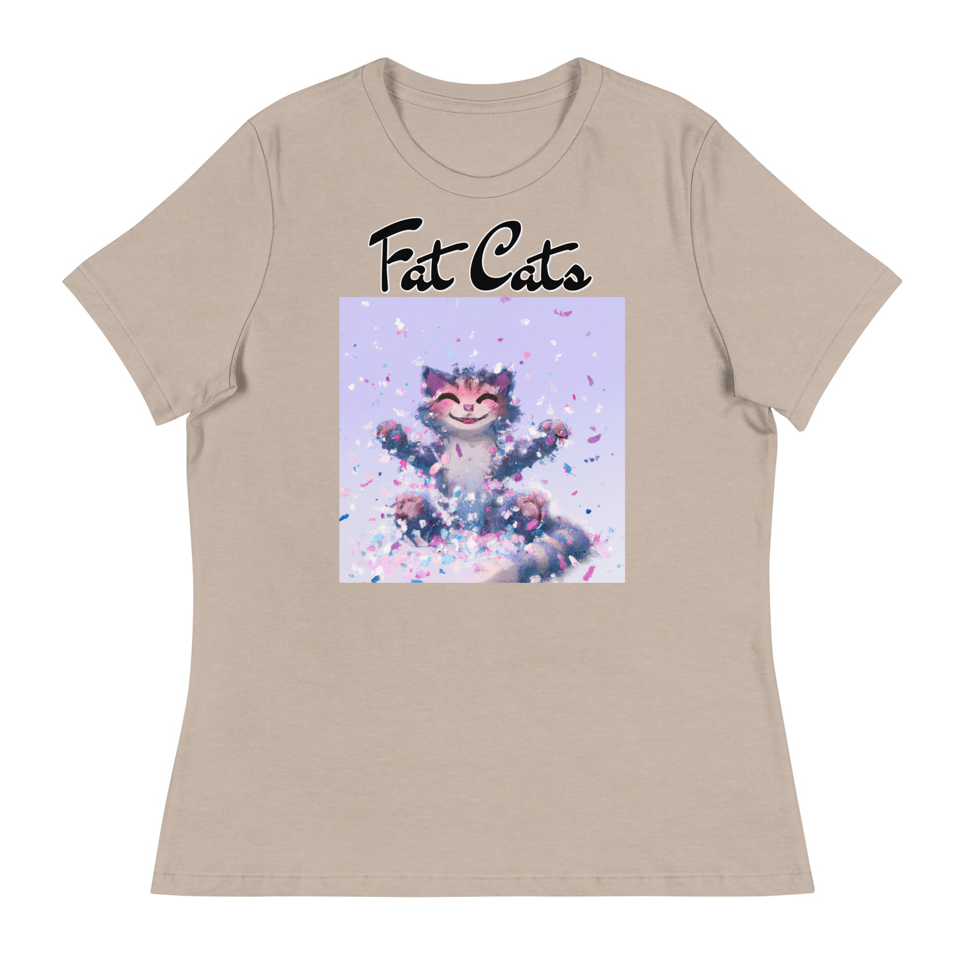 Women's T-Shirt with Kitten Enjoying Confetti with a text "Fat Cats" at $25.97 found at Personalizedpetlovergifts