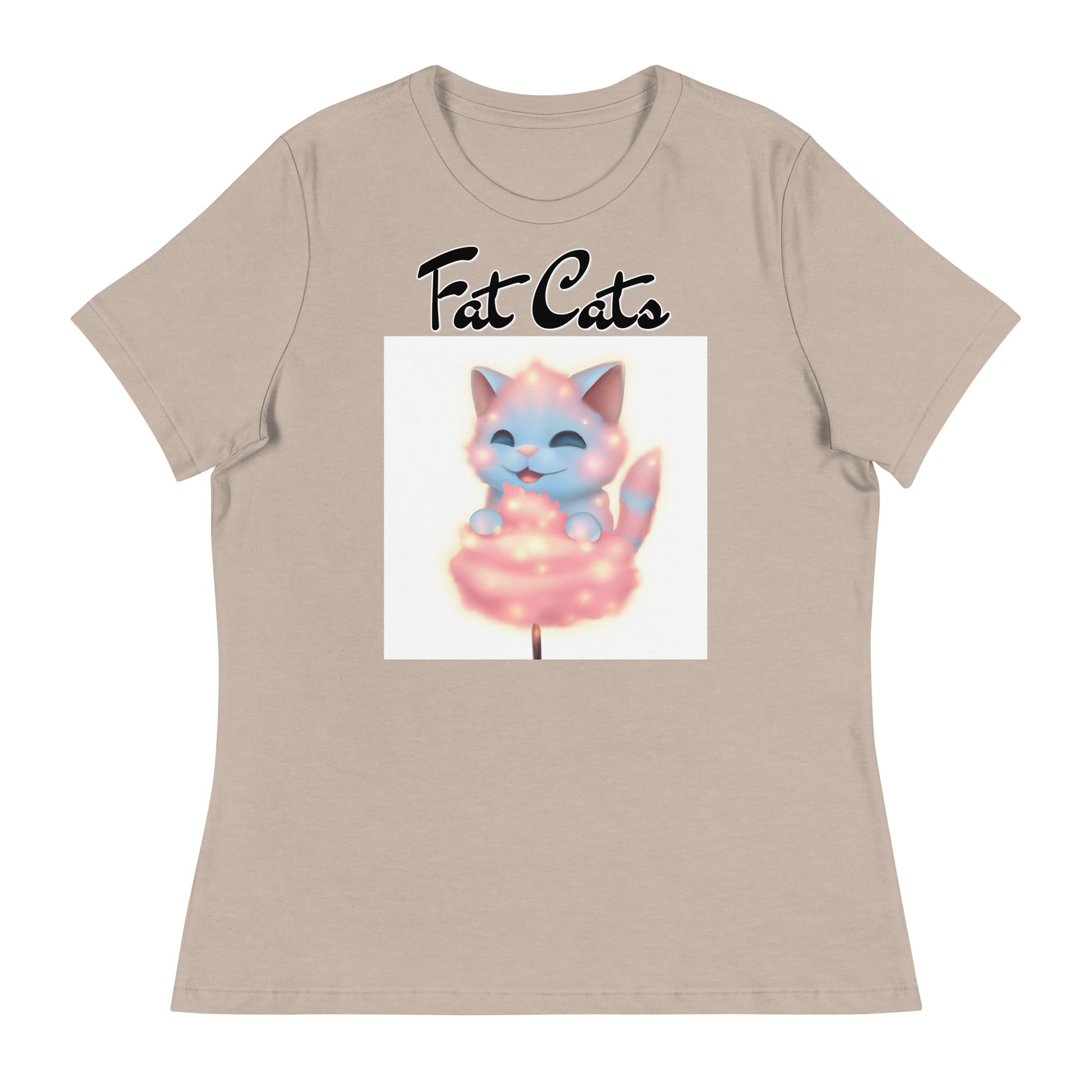 Women's T-Shirt with Kitten Enjoying a Cotton Candy with a text "Fat Cats" at $25.97 found at Personalizedpetlovergifts