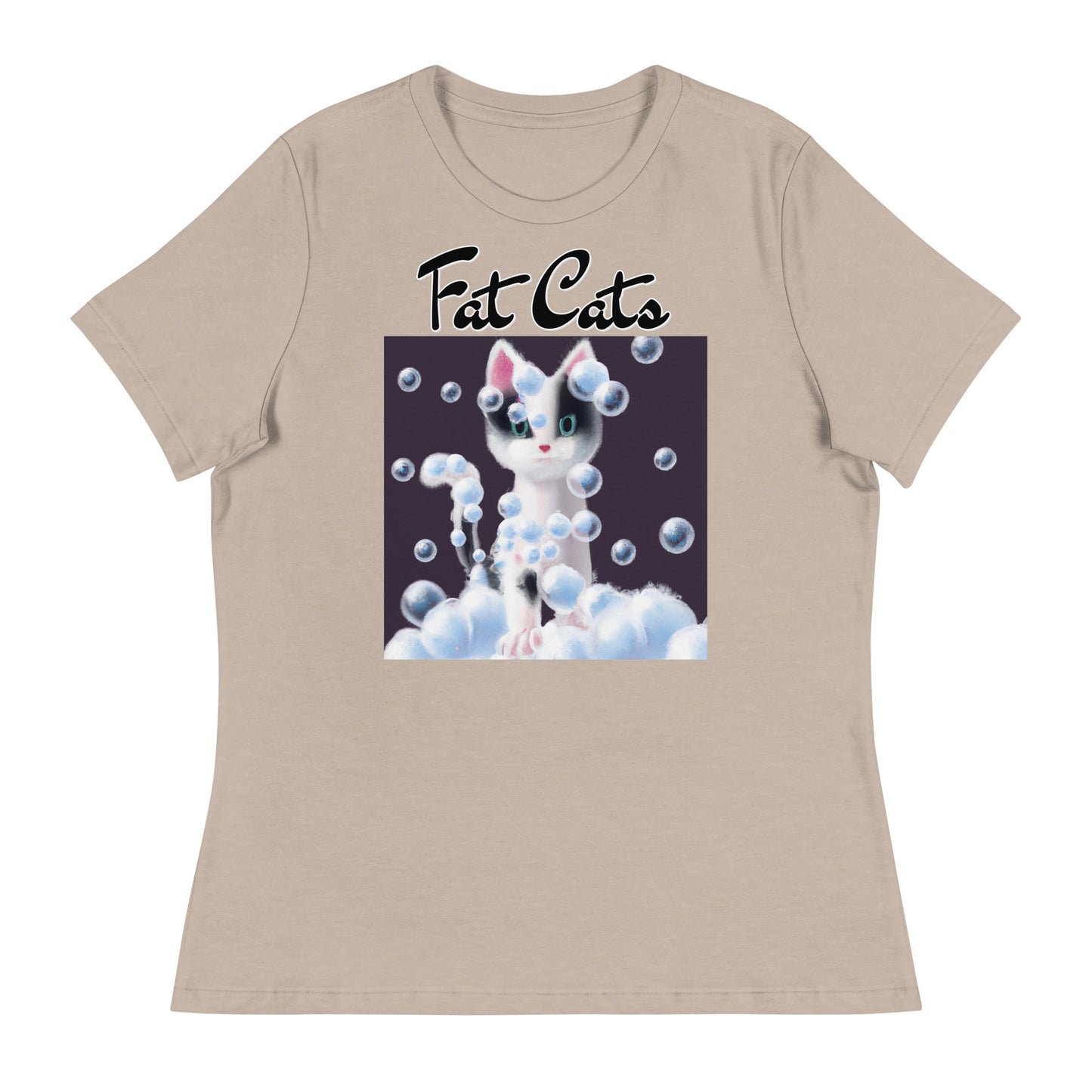 Women's T-Shirt with Kitten Covered In Bubbles with a text "Fat Cats" at $25.97 found at Personalizedpetlovergifts