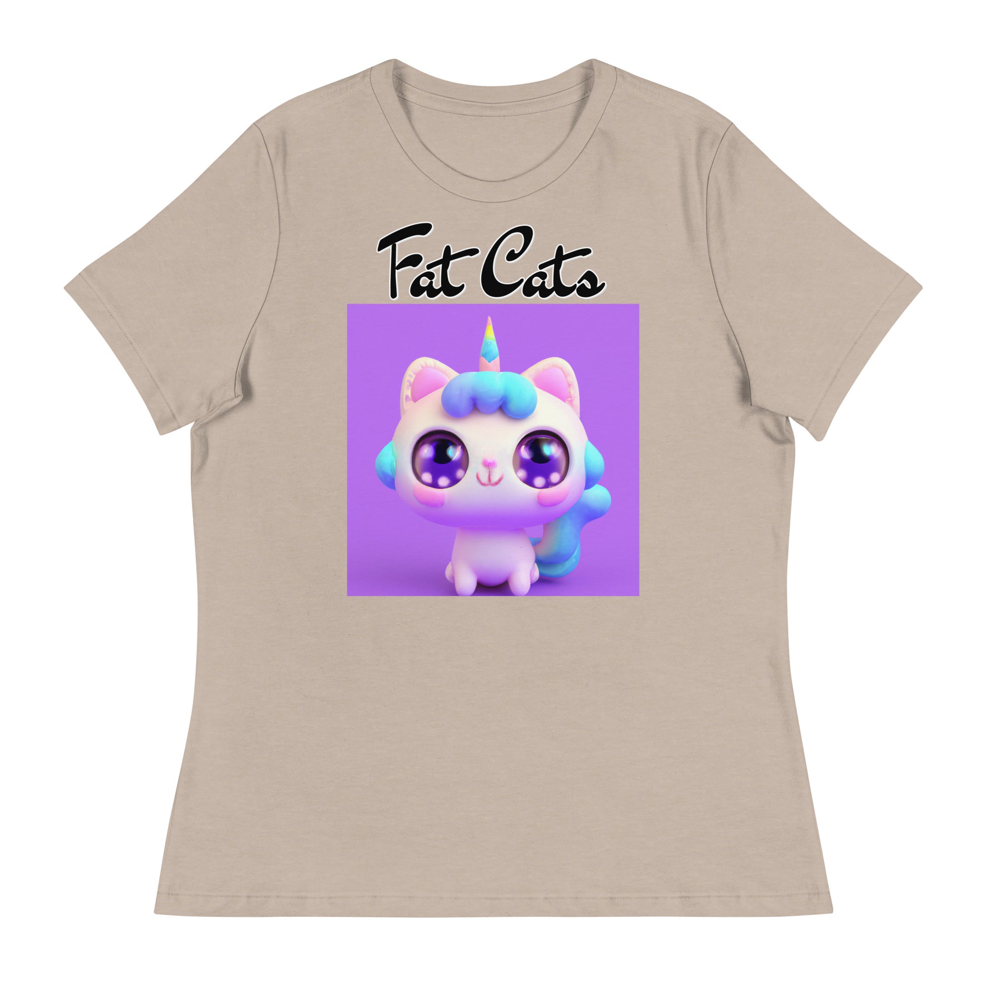 Women's T-Shirt with Happy Unicorn Kitten with a text "Fat Cats" at $25.97 found at Personalizedpetlovergifts