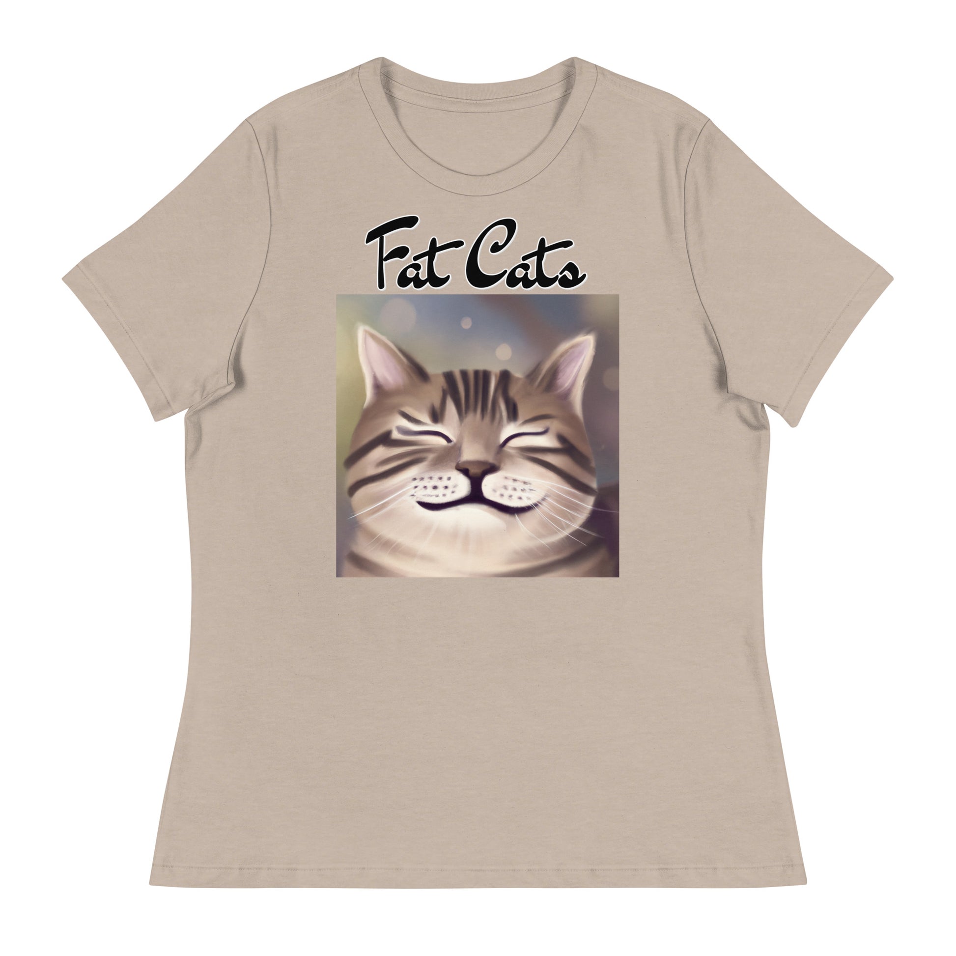 Women's T-Shirt with Happy Cat Purring with a text "Fat Cats" at $25.97 found at Personalizedpetlovergifts