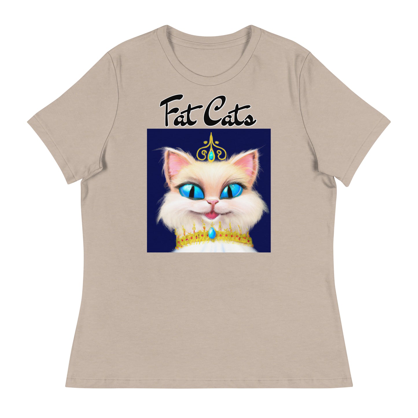 Women's T-Shirt with Happy Blue Eyed Kitten Princess with a text "Fat Cats" at $25.97 found at Personalizedpetlovergifts