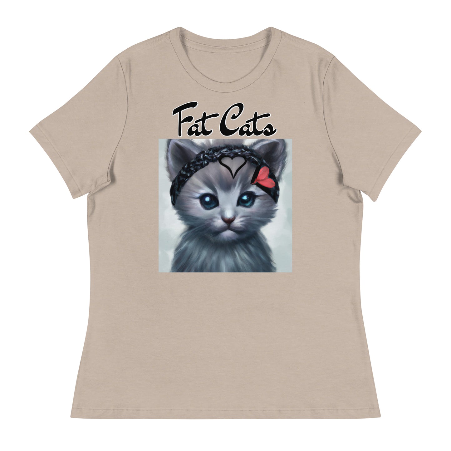 Women's T-Shirt with Grey Kitten With a Headband with a text "Fat Cats" at $25.97 found at Personalizedpetlovergifts