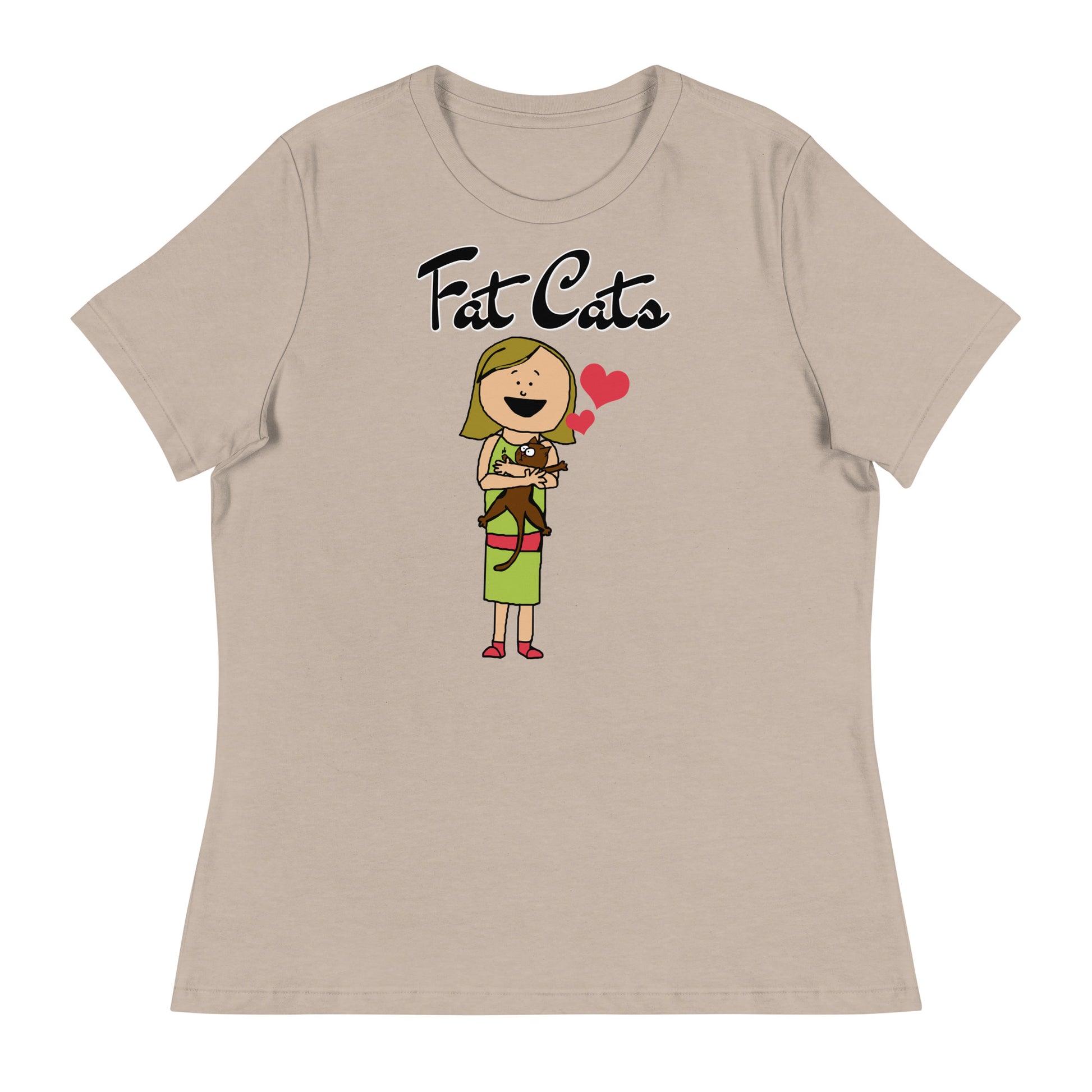 Women's T-Shirt with Girl Holding a Kitten with a text "Fat Cats" at $25.97 found at Personalizedpetlovergifts