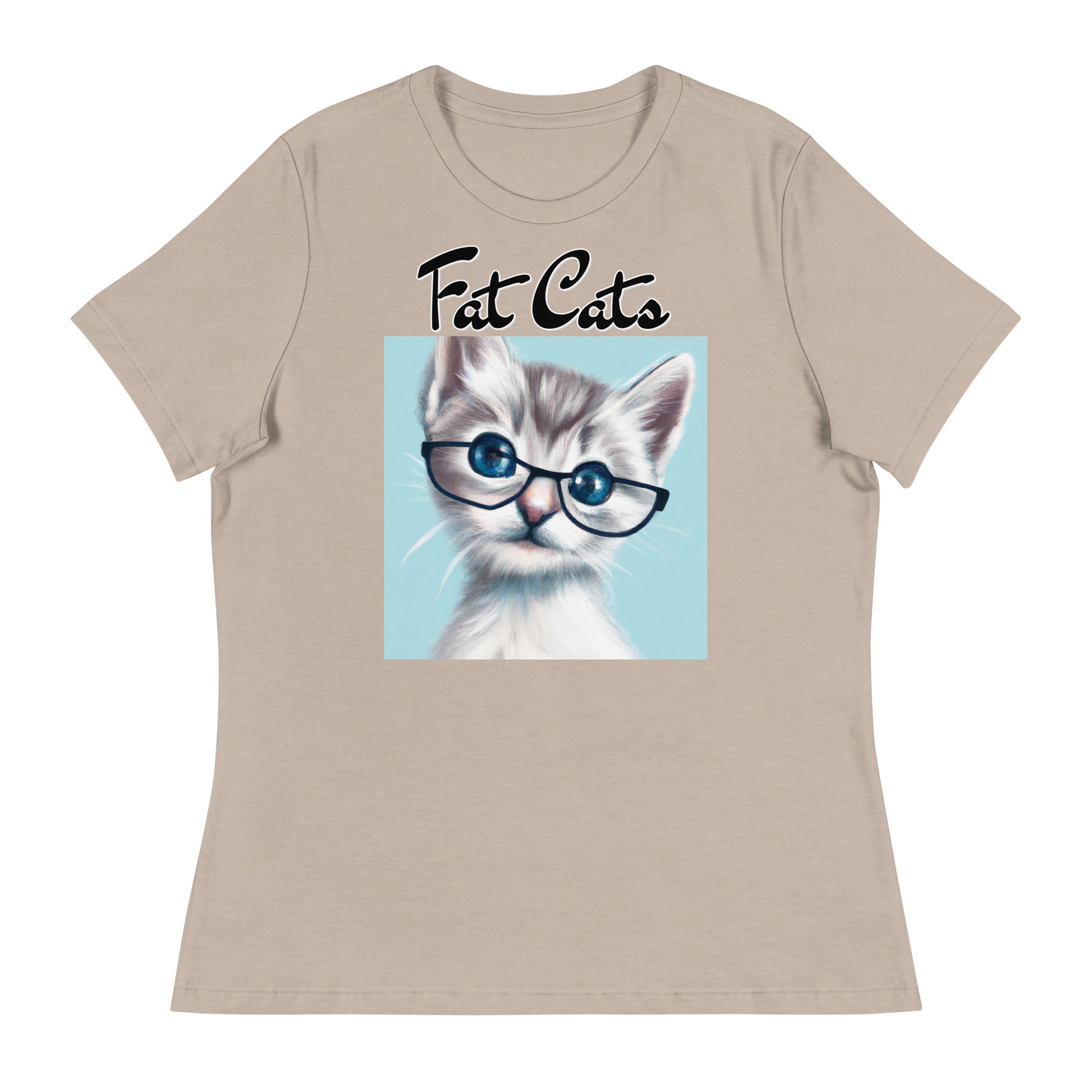 Women's T-Shirt with Fluffy Kitten With Glasses with a text "Fat Cats" at $25.97 found at Personalizedpetlovergifts