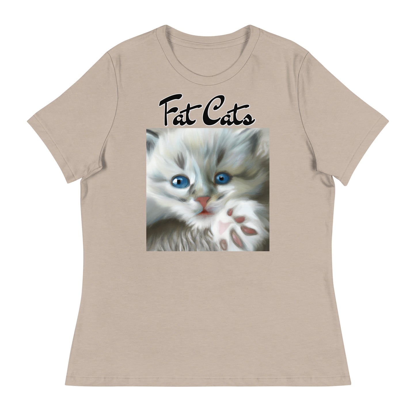 Women's T-Shirt with Fluffy Kitten With Fluffy Paw with a text "Fat Cats" at $25.97 found at Personalizedpetlovergifts