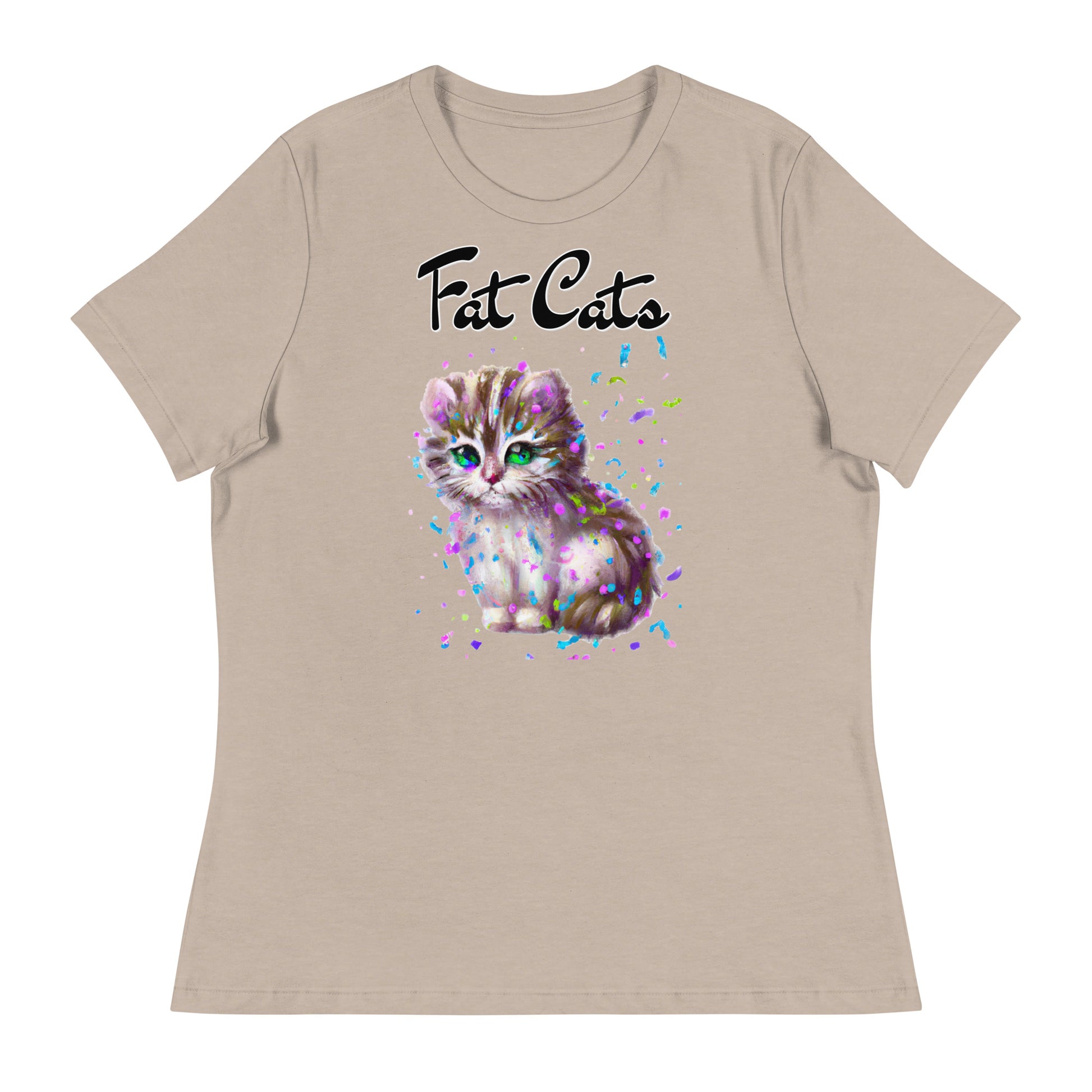 Women's T-Shirt with Fluffy Kitten With Confetti with a text "Fat Cats" at $25.97 found at Personalizedpetlovergifts