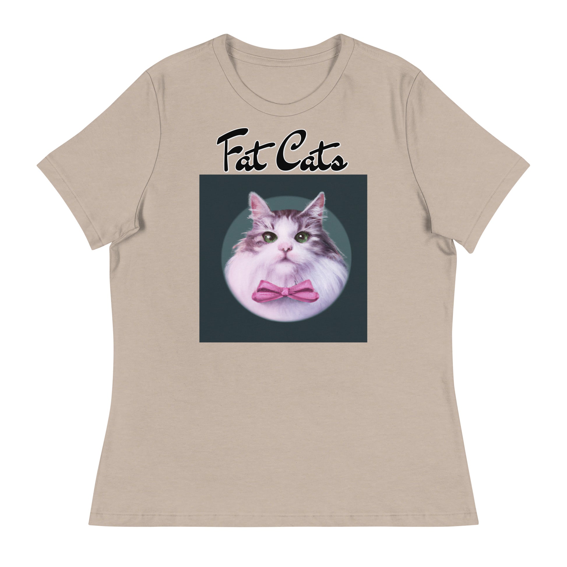 Women's T-Shirt with Fluffy Kitten With a Pink Bow with a text "Fat Cats" at $25.97 found at Personalizedpetlovergifts