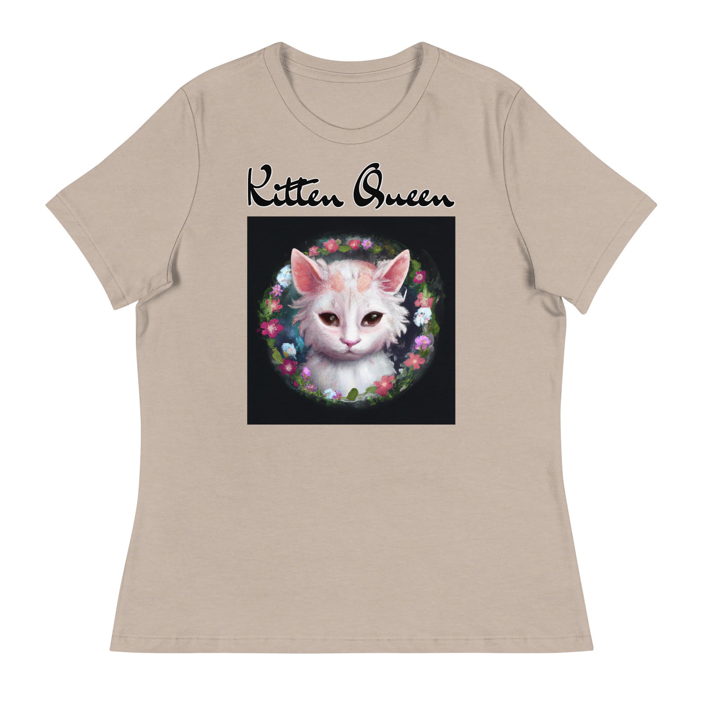 Women's T-Shirt with Kitten In a Floral Circle with a text "Kitten Queen" at $25.97 found at Personalizedpetlovergifts