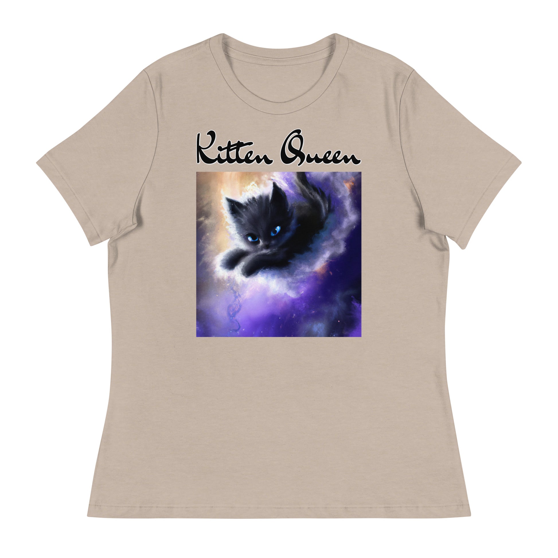 Women's T-Shirt with Kitten In A Cosmic Cloud with a text "Kitten Queen" at $25.97 found at Personalizedpetlovergifts