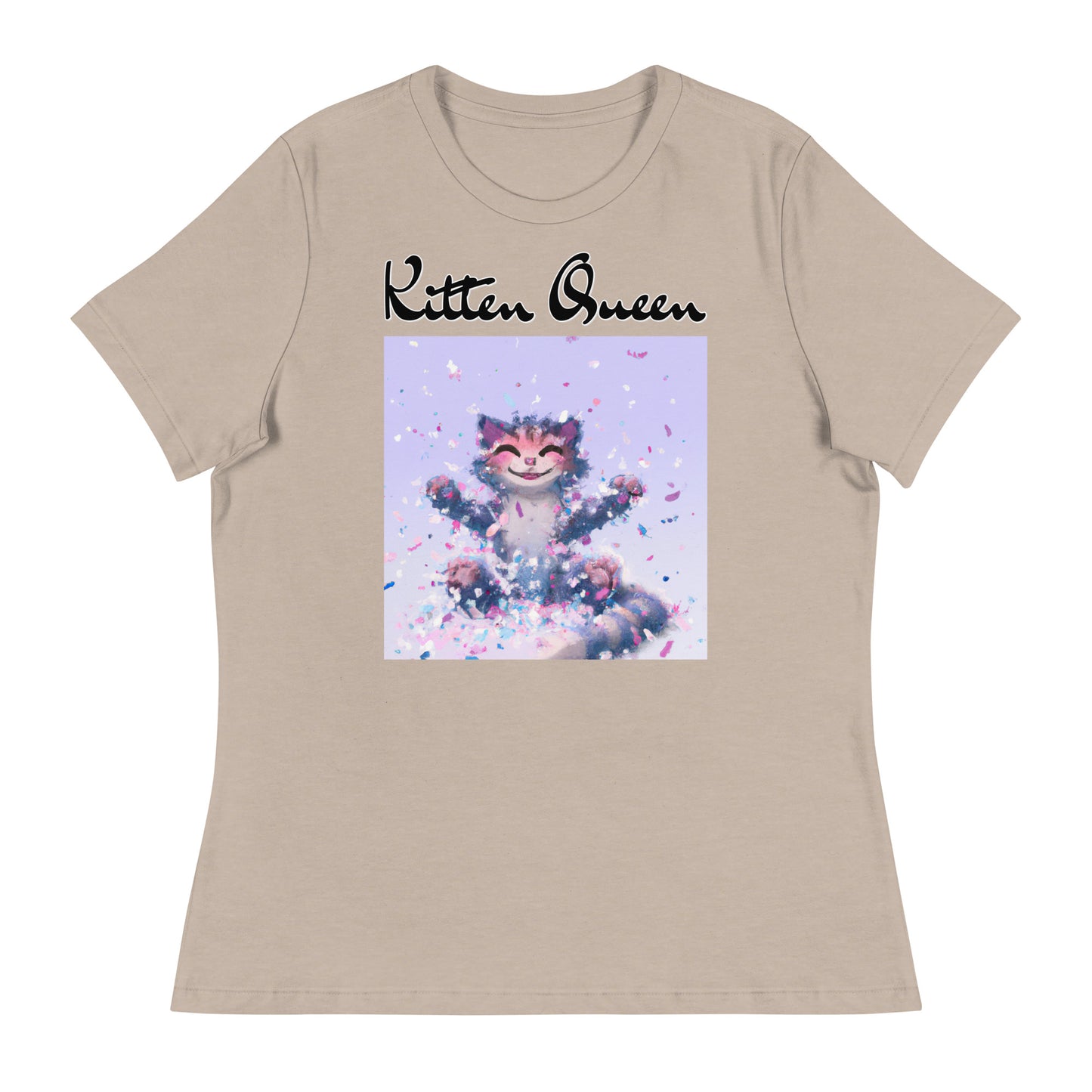 Women's T-Shirt with Kitten Enjoying Confetti with a text "Kitten Queen" at $25.97 found at Personalizedpetlovergifts