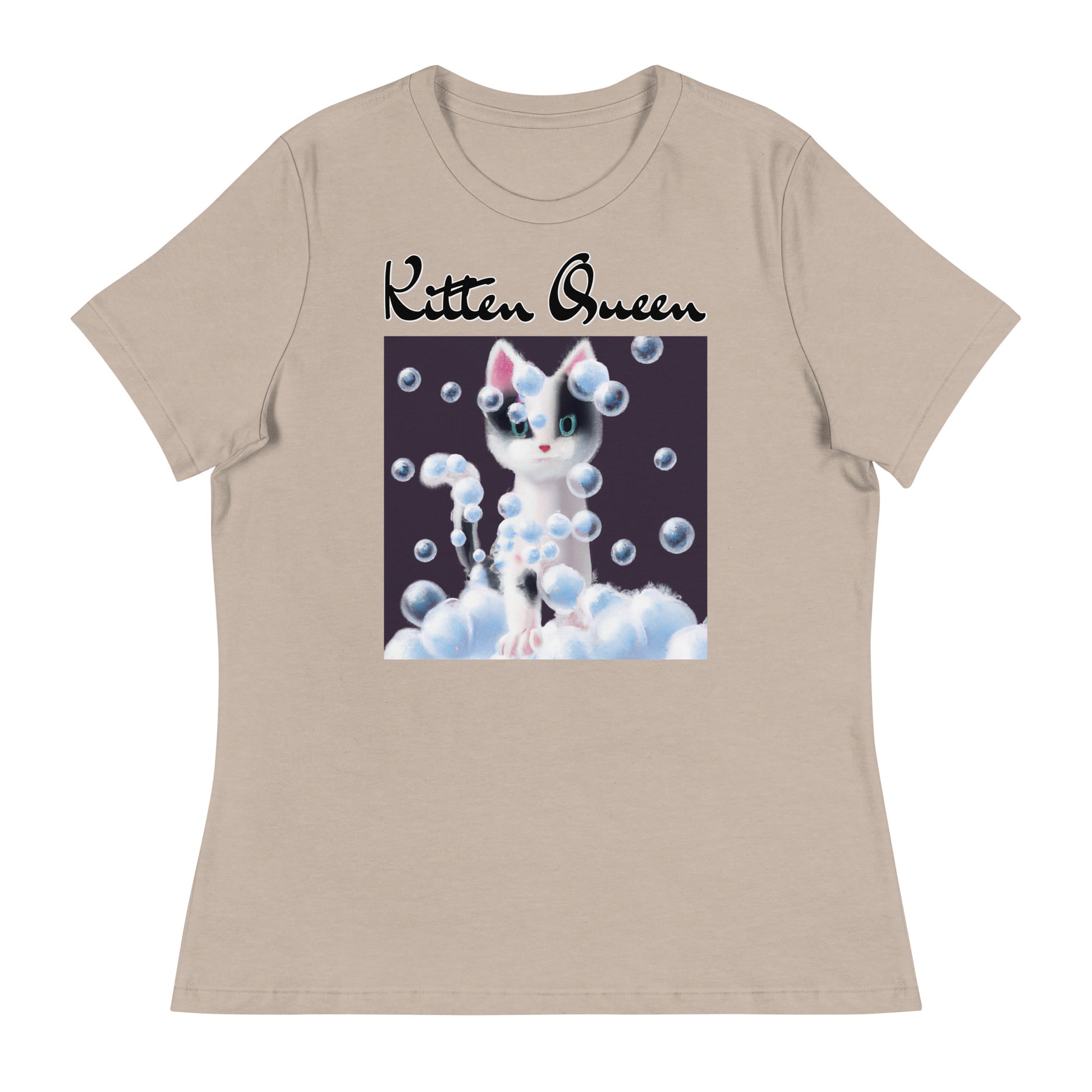 Women's T-Shirt with Kitten Covered In Bubbles with a text "Kitten Queen" at $25.97 found at Personalizedpetlovergifts