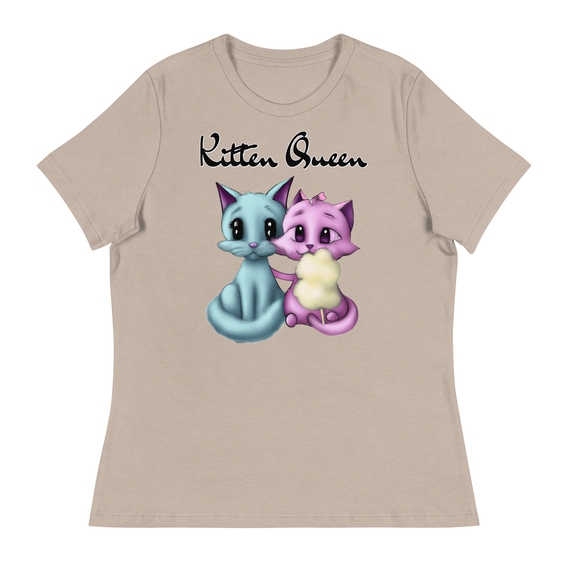 Women's T-Shirt with Hugging Kittens With Cotton Candy with a text "Kitten Queen" at $25.97 found at Personalizedpetlovergifts